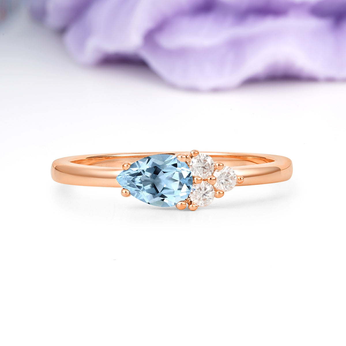 Unique, Minimalist 4-Prong Pear Cut Aquamarine Engagement Ring - Additional view