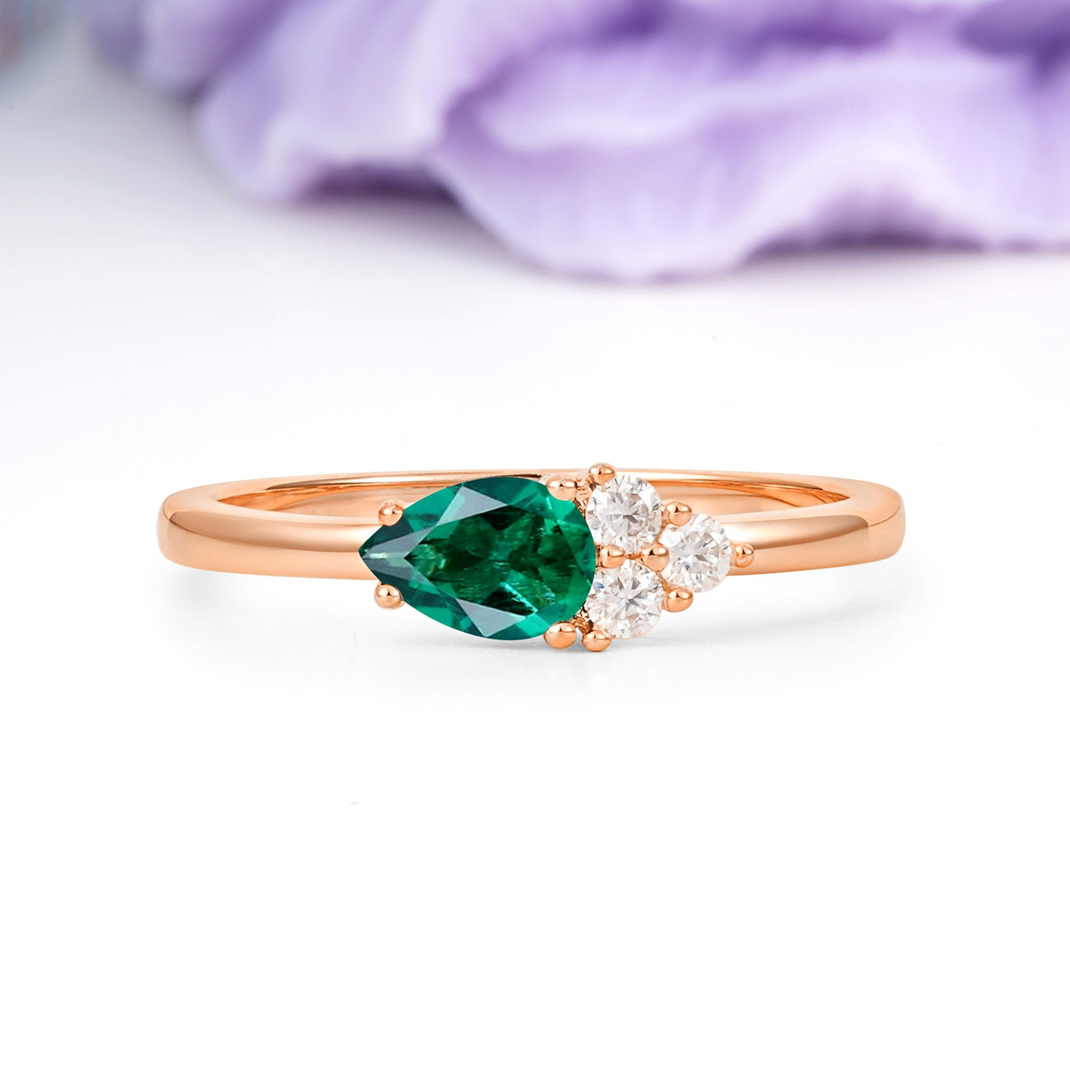 Unique, Minimalist 4-Prong Pear Cut Emerald Engagement Ring - Additional view