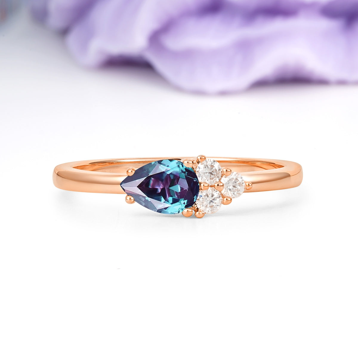 Unique, Minimalist 4-Prong Pear Cut Alexandrite Engagement Ring - Additional view