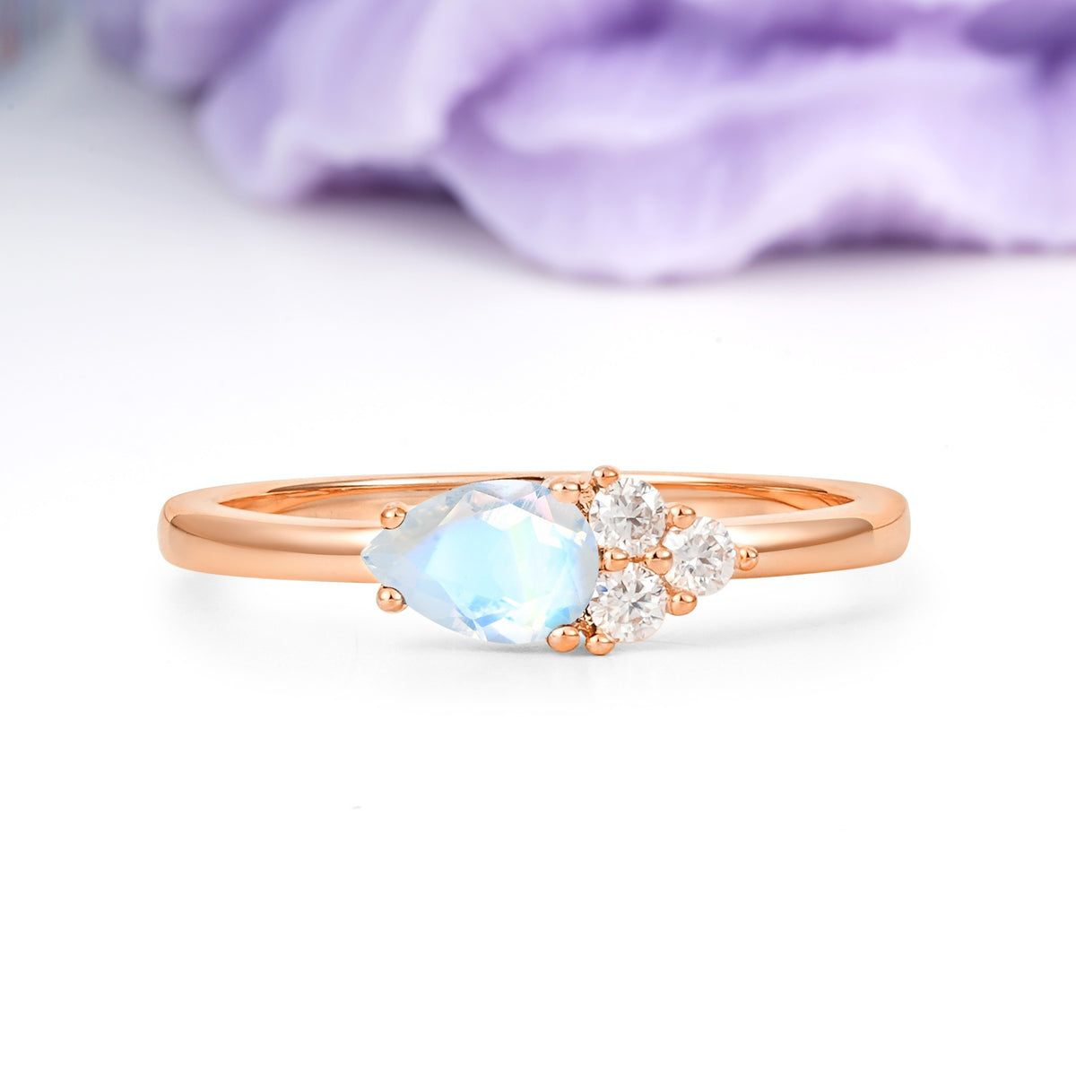 Unique, Minimalist 4-Prong Pear Cut Moonstone Engagement Ring - Additional view