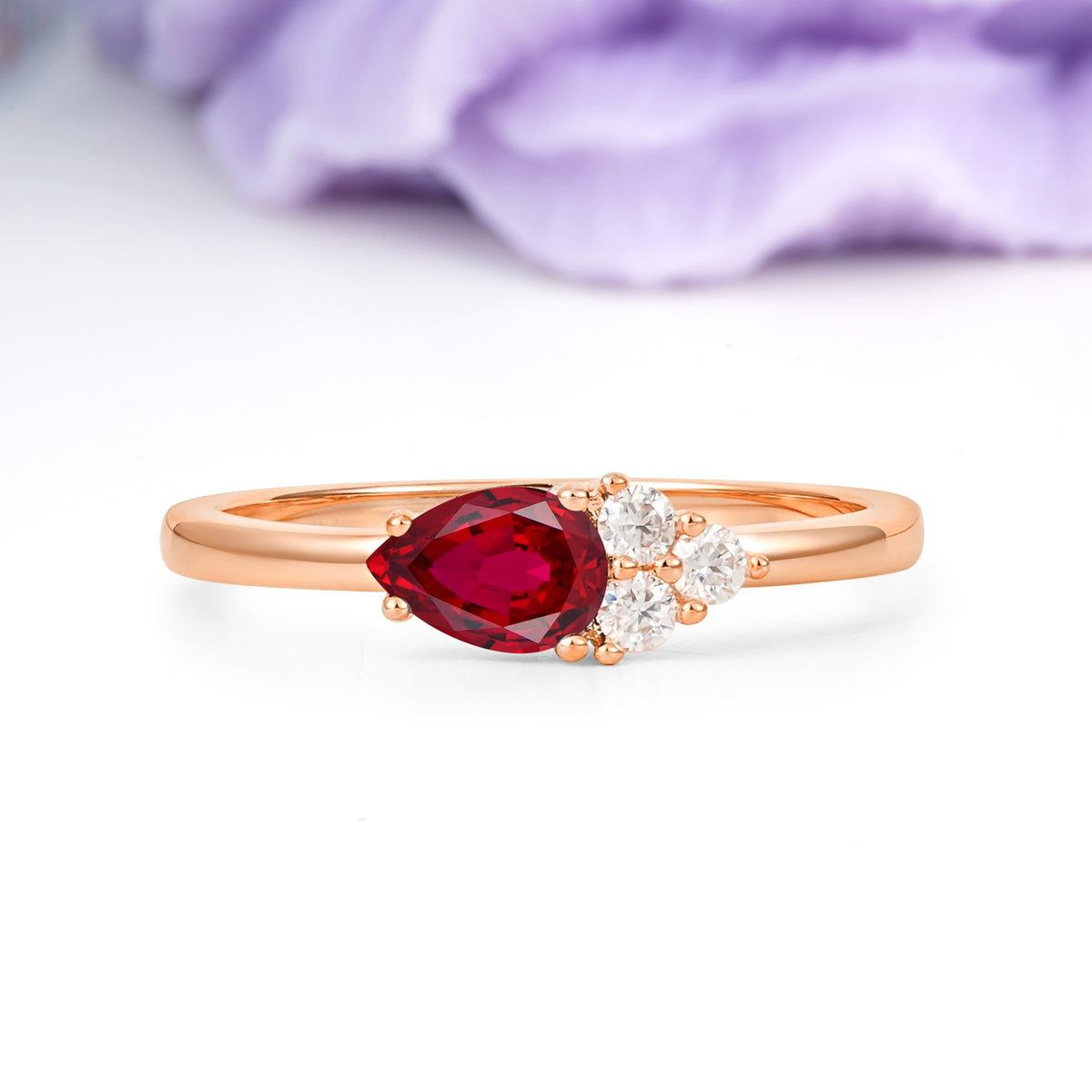Unique, Minimalist 4-Prong Pear Cut Ruby Engagement Ring - Additional view