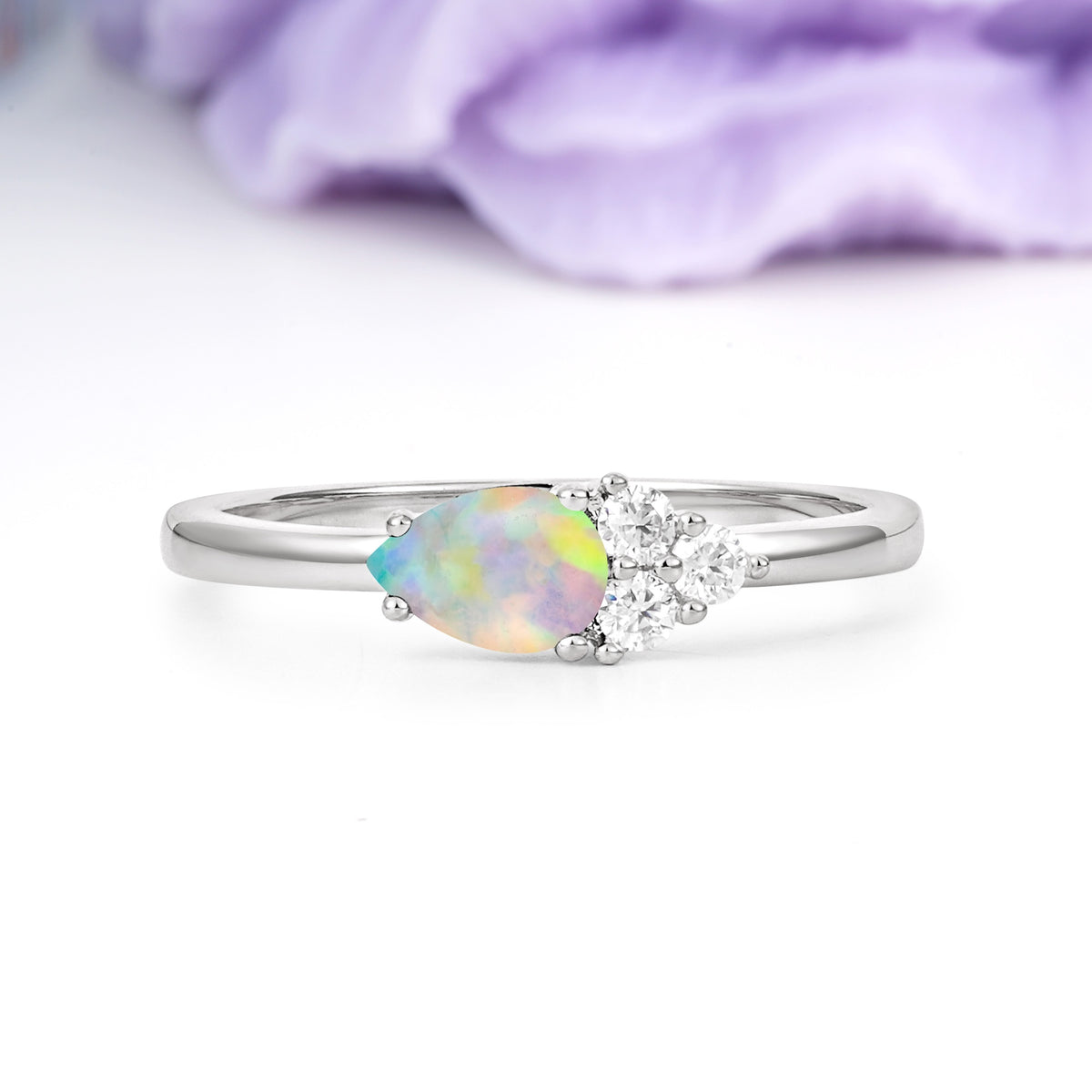 Unique, Minimalist 4-Prong Pear Cut Fire Opal Engagement Ring - Additional view