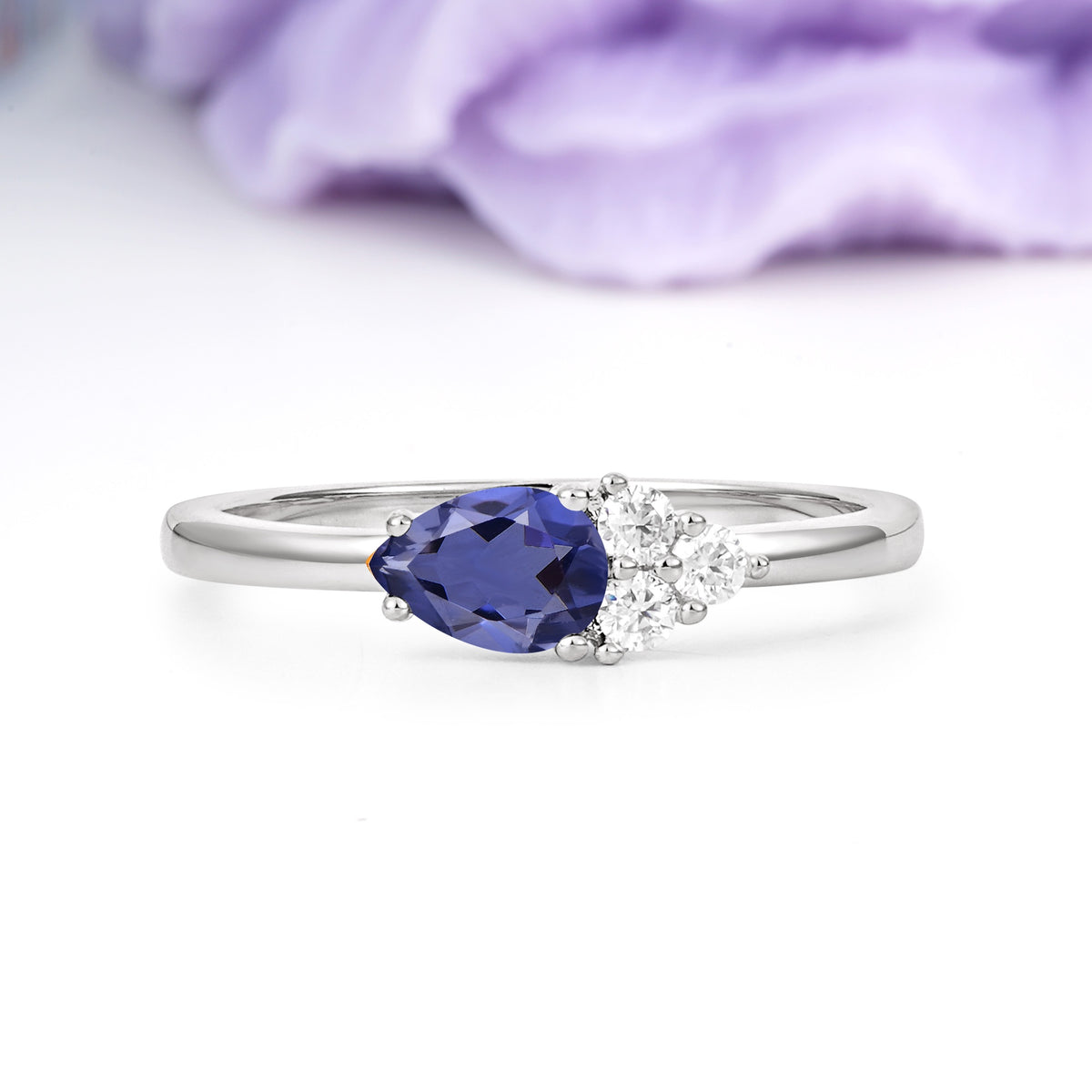 Unique, Minimalist 4-Prong Pear Cut Tanzanite Engagement Ring - Additional view