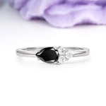 Unique, Minimalist 4-Prong Pear Cut Black Onyx Engagement Ring - Additional view