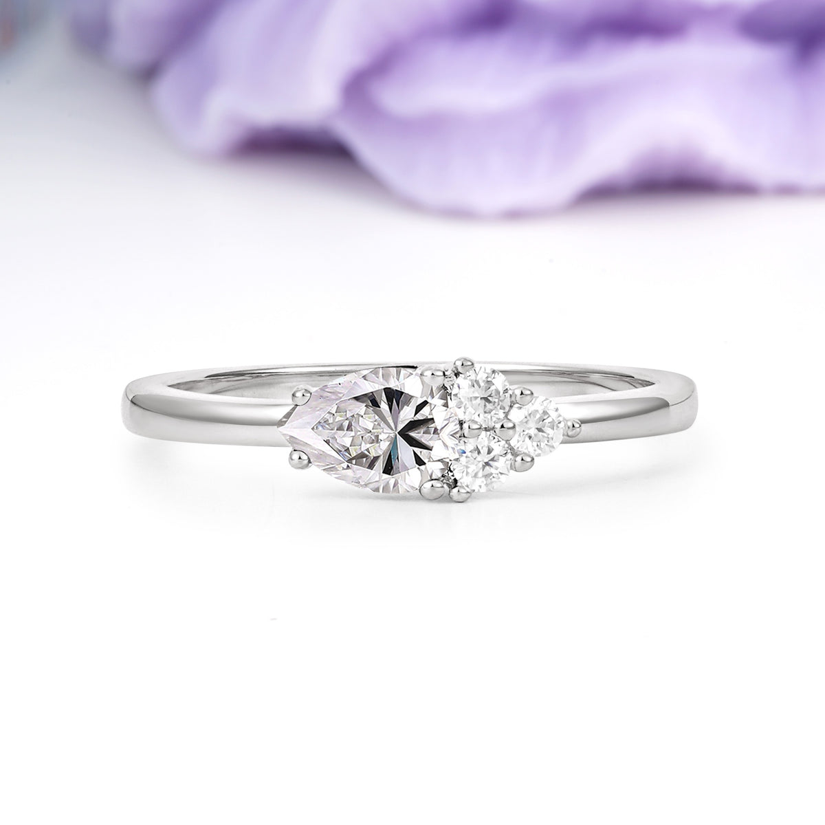 Unique, Minimalist 4-Prong Pear Cut Lab Diamond Engagement Ring - Additional view