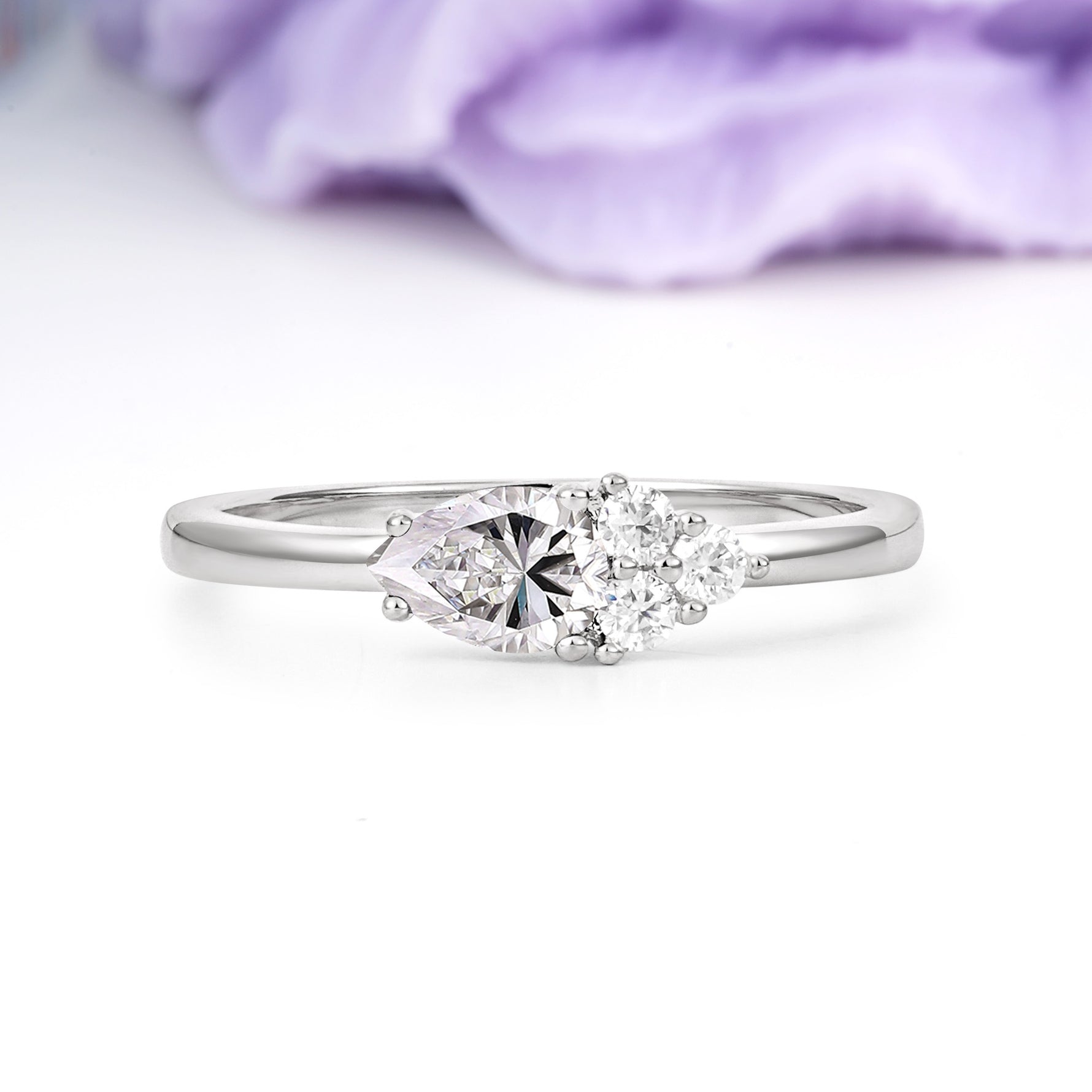 Unique, Minimalist 4-Prong Pear Cut Lab Diamond Engagement Ring - Additional view