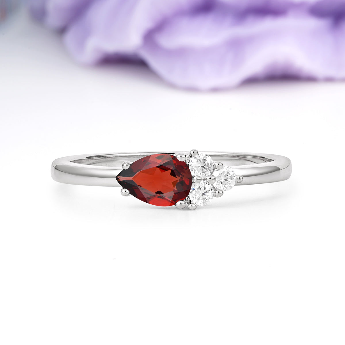 Unique, Minimalist 4-Prong Pear Cut Garnet Engagement Ring - Additional view