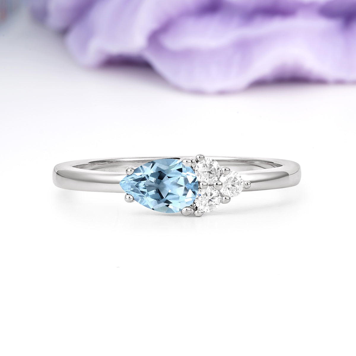 Unique, Minimalist 4-Prong Pear Cut Aquamarine Engagement Ring - Additional view