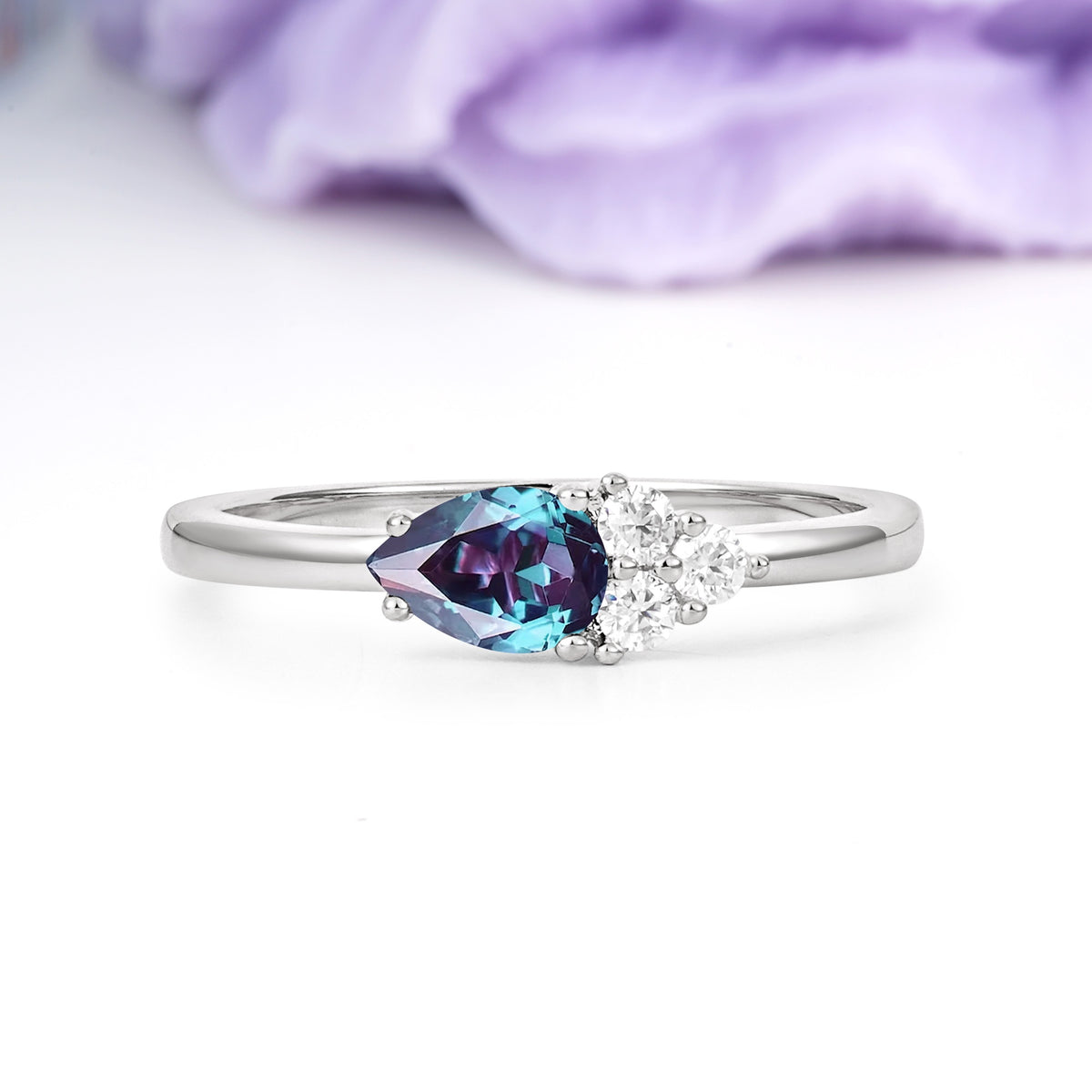 Unique, Minimalist 4-Prong Pear Cut Alexandrite Engagement Ring - Additional view