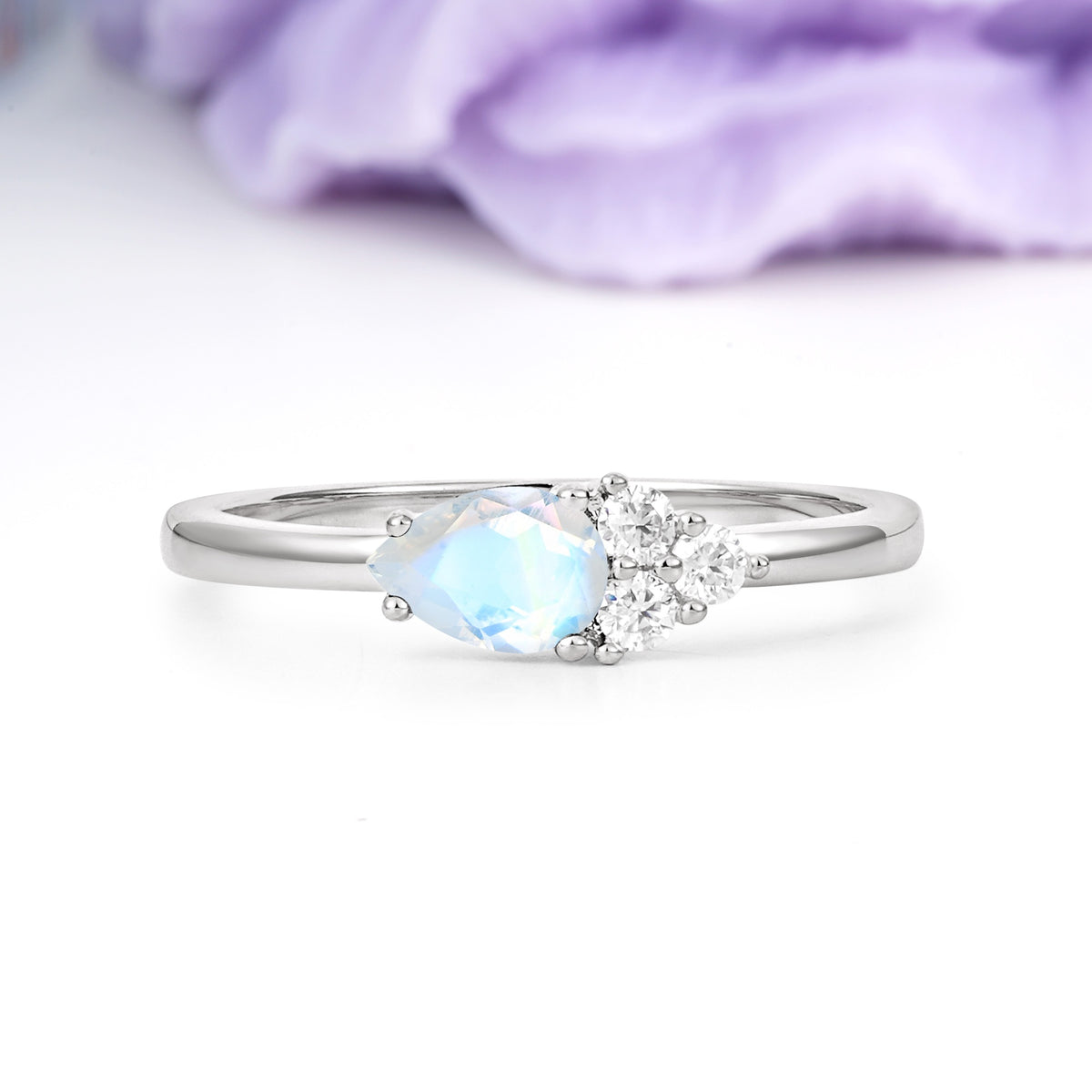 Unique, Minimalist 4-Prong Pear Cut Moonstone Engagement Ring - Additional view
