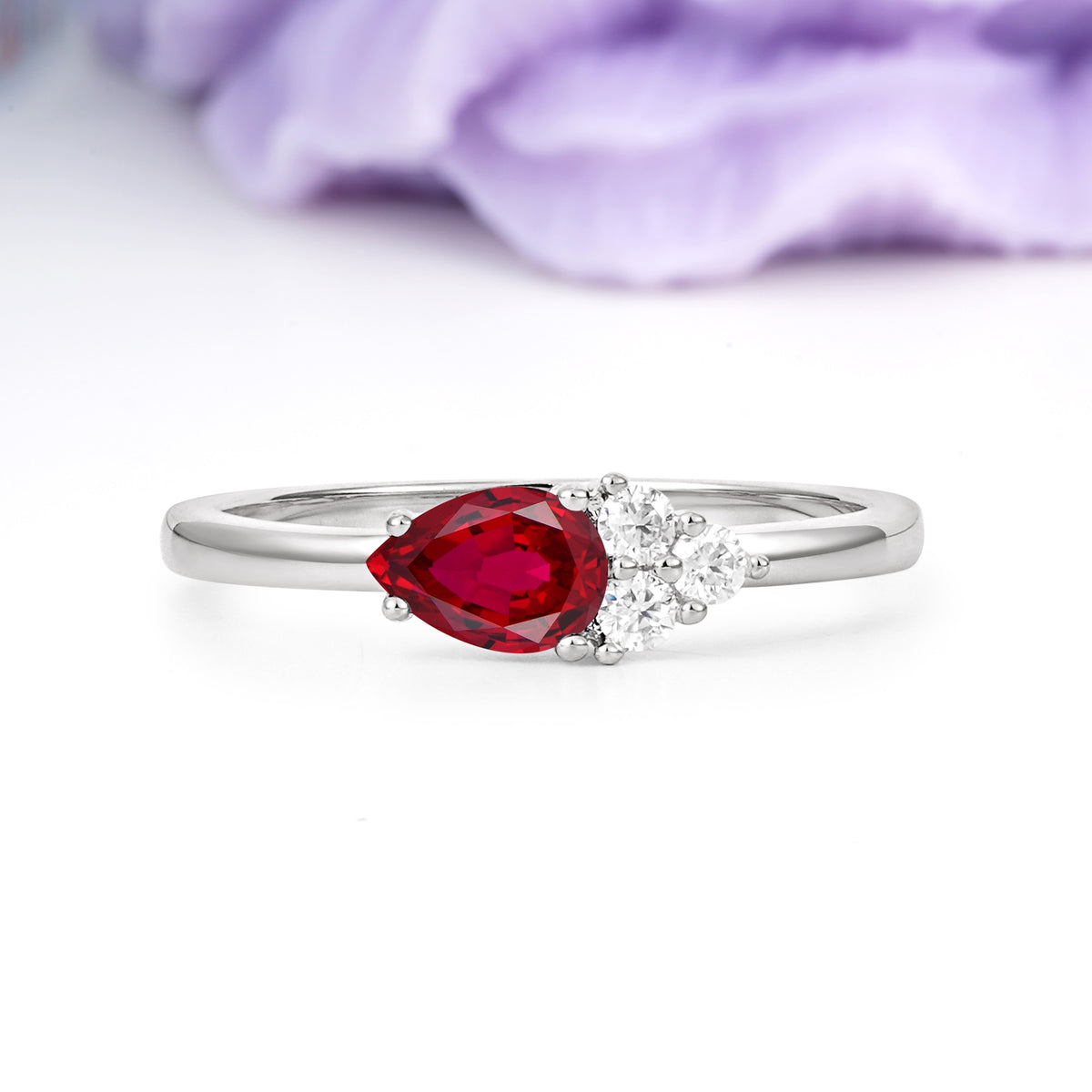 Unique, Minimalist 4-Prong Pear Cut Ruby Engagement Ring - Additional view
