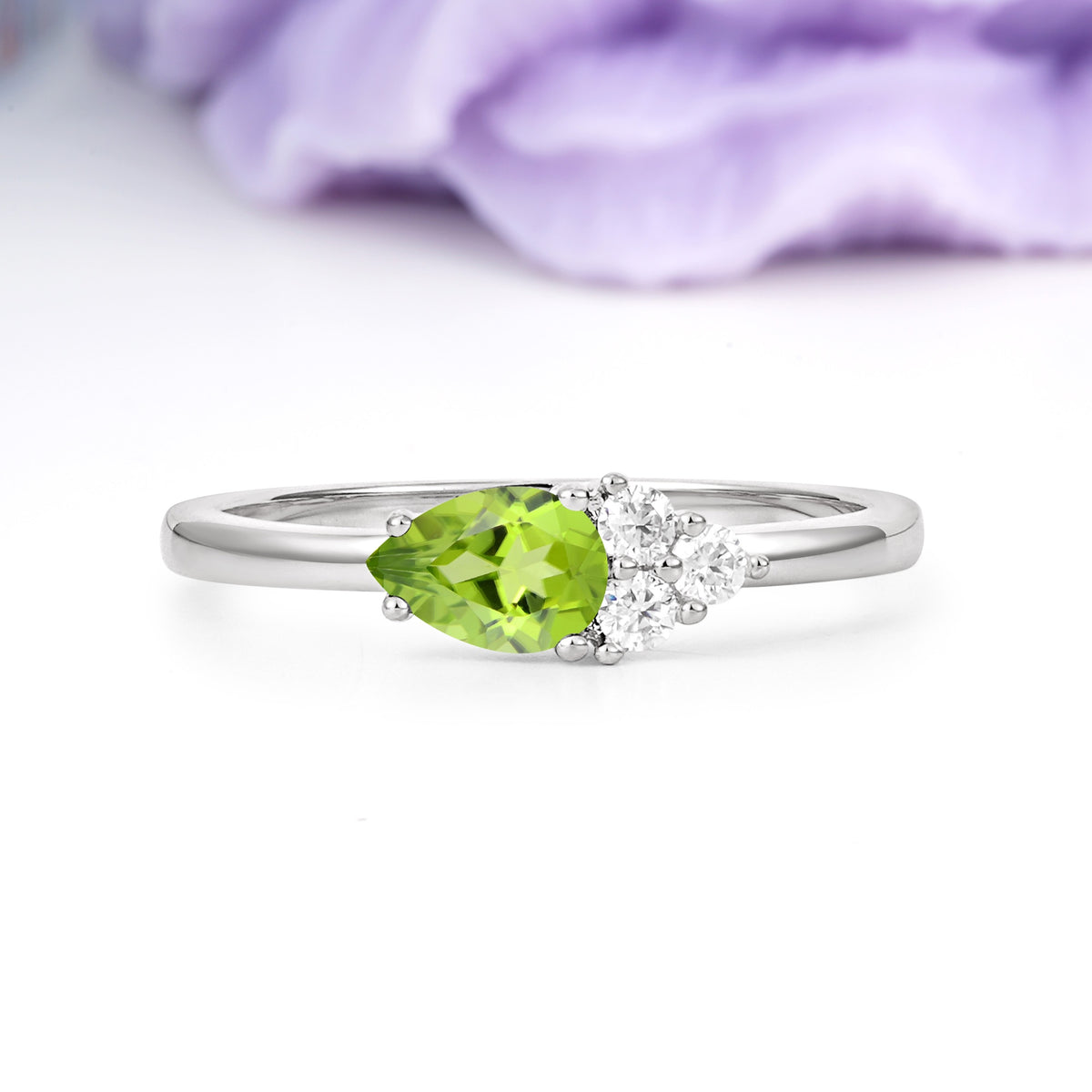 Unique, Minimalist 4-Prong Pear Cut Peridot Engagement Ring - Additional view