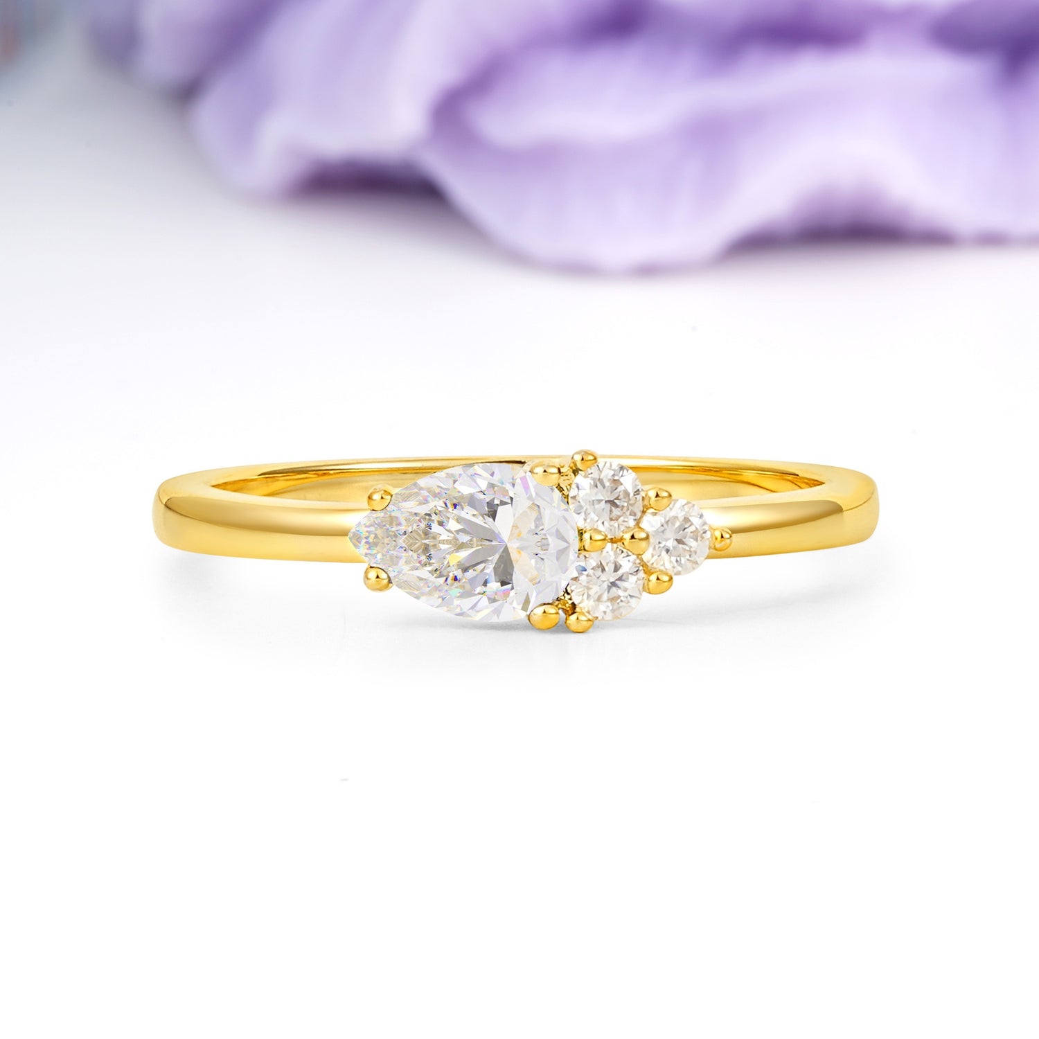 Unique, Minimalist 4-Prong Pear Cut Moissanite Engagement Ring - Additional view