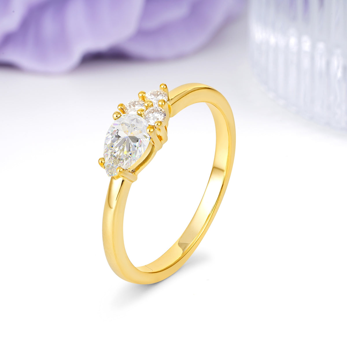 Unique, Minimalist 4-Prong Pear Cut Moissanite Engagement Ring - Additional view