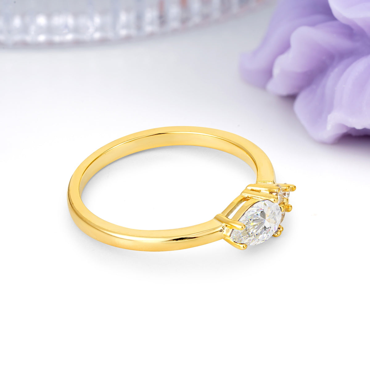 Unique, Minimalist 4-Prong Pear Cut Moissanite Engagement Ring - Additional view
