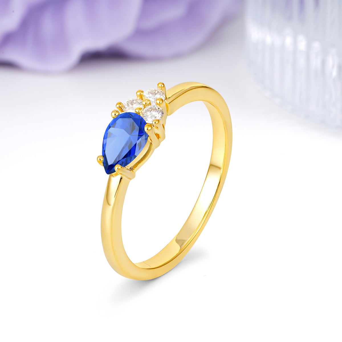 Unique, Minimalist 4-Prong Pear Cut Sapphire Engagement Ring - Additional view