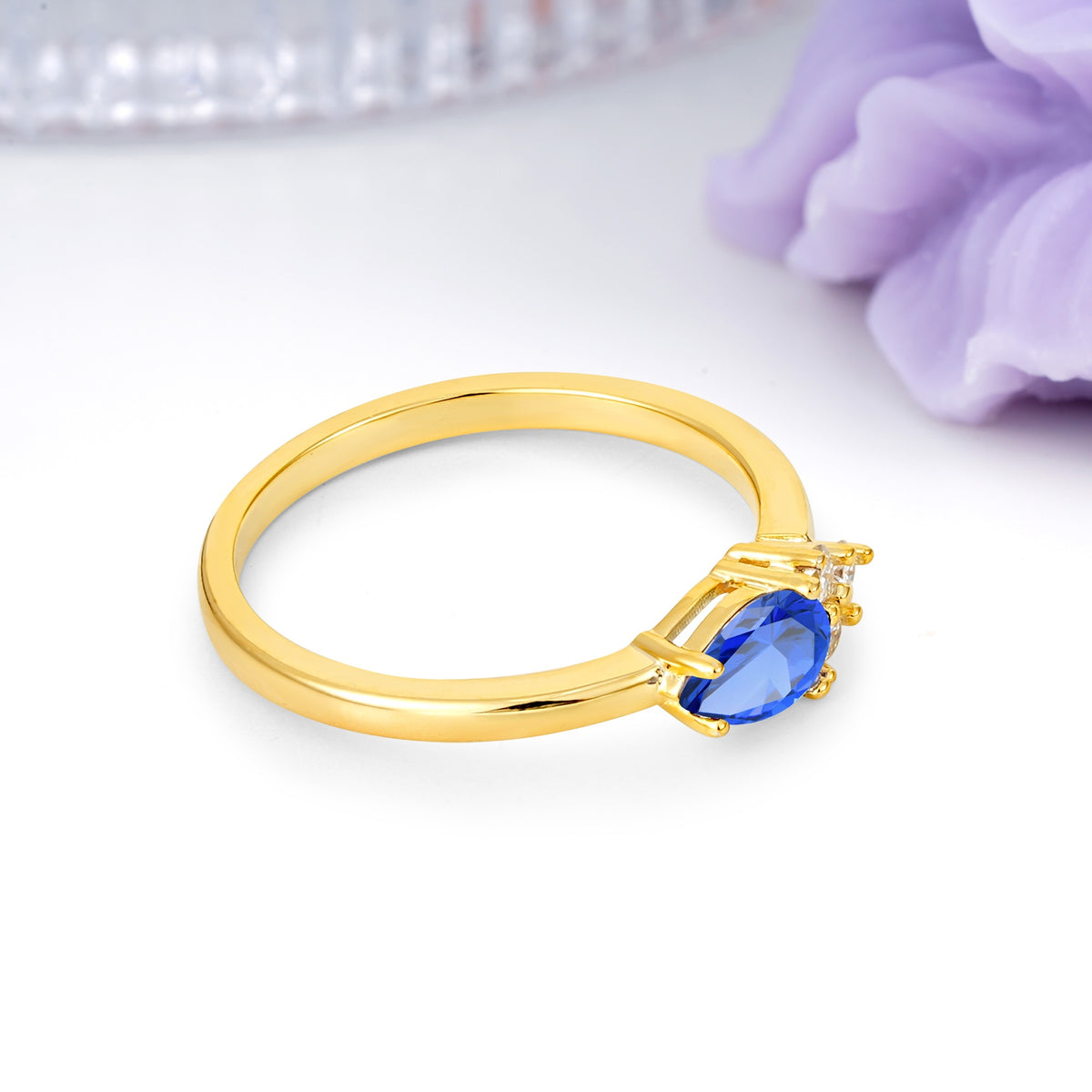 Unique, Minimalist 4-Prong Pear Cut Sapphire Engagement Ring - Additional view