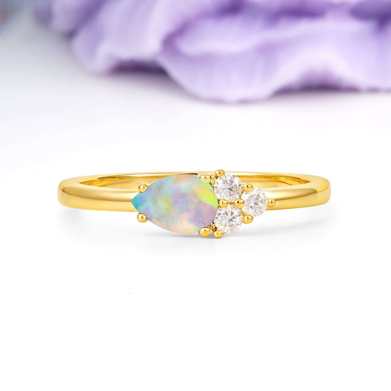 Unique, Minimalist 4-Prong Pear Cut Fire Opal Engagement Ring - Additional view