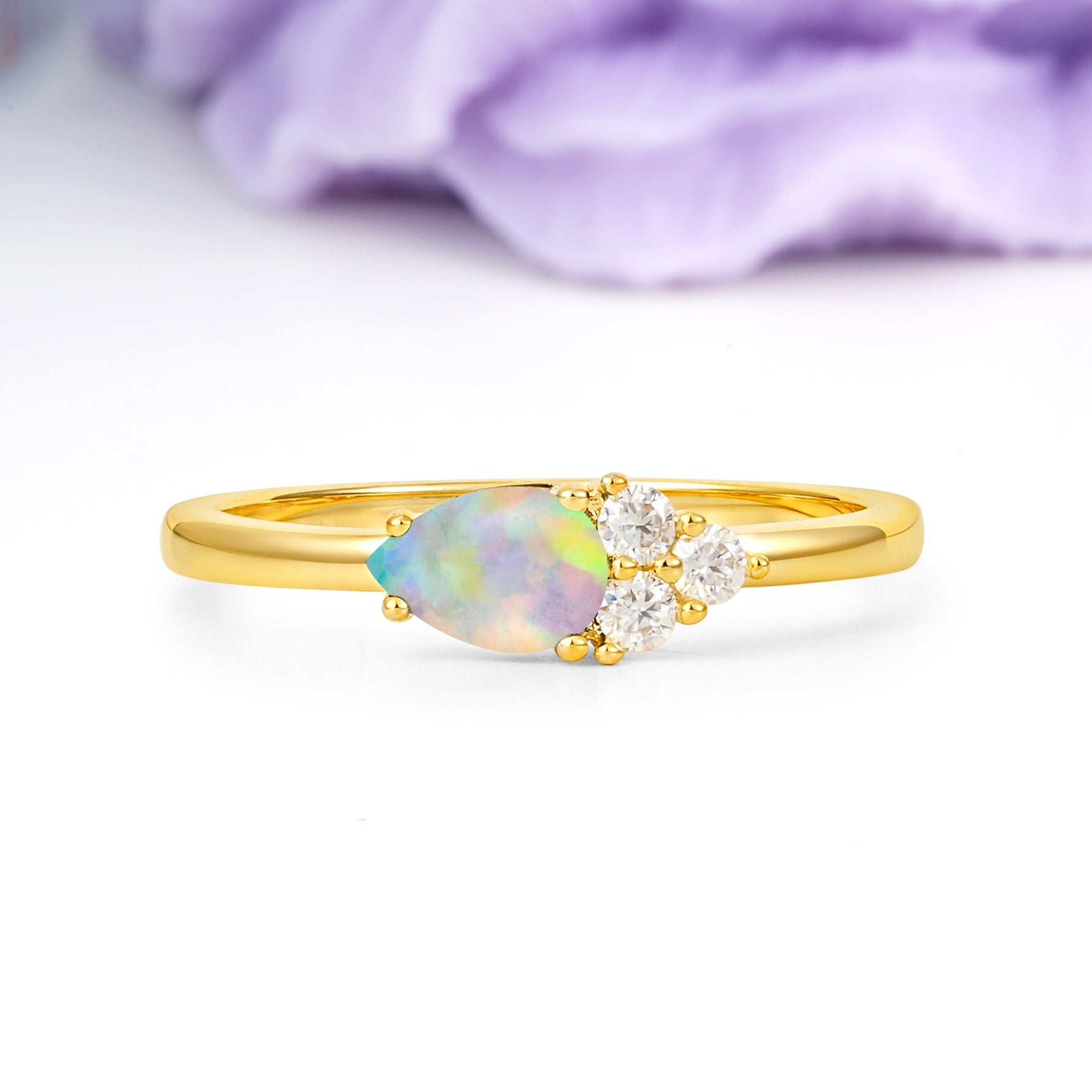 Unique, Minimalist 4-Prong Pear Cut Fire Opal Engagement Ring - Additional view
