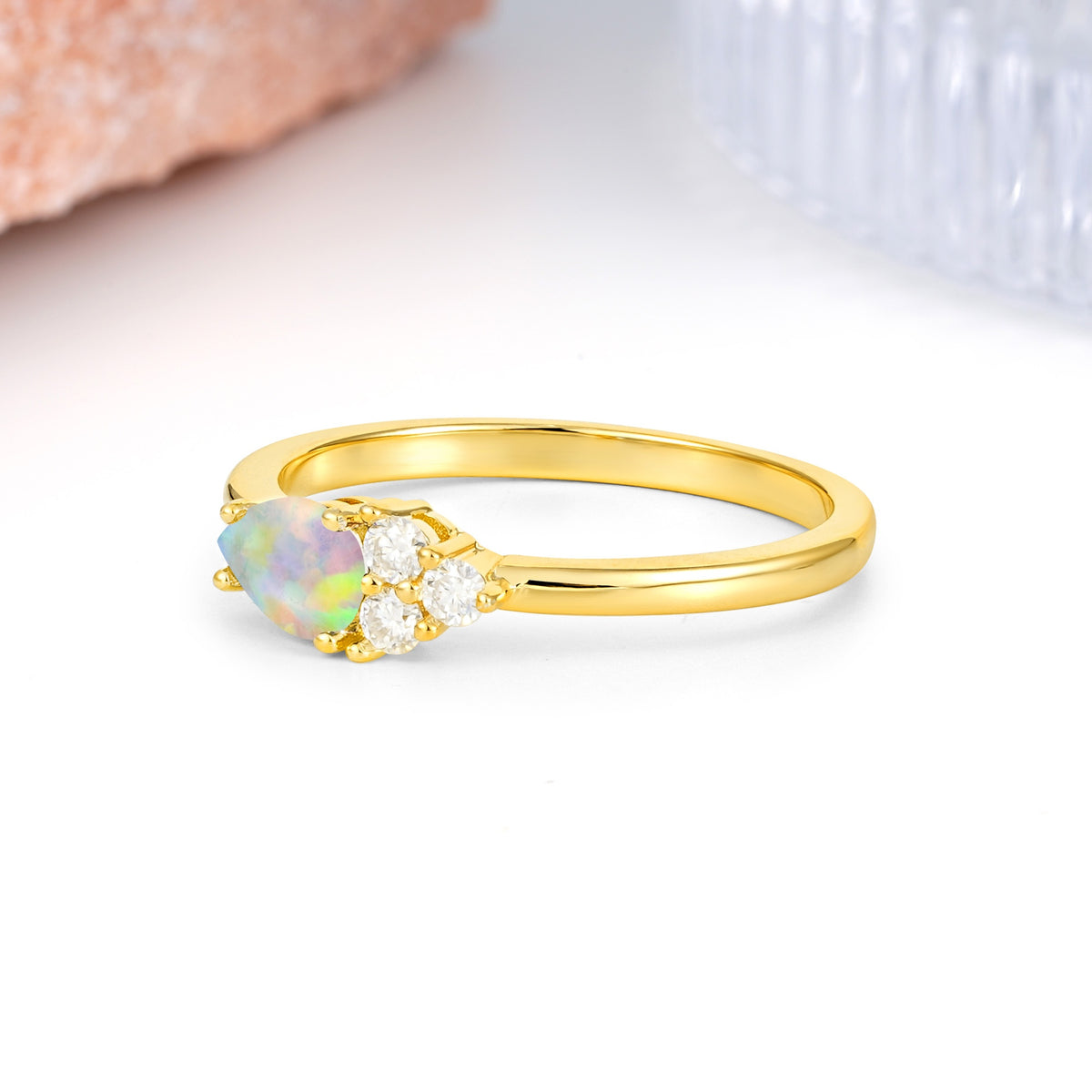 Unique, Minimalist 4-Prong Pear Cut Fire Opal Engagement Ring - Additional view