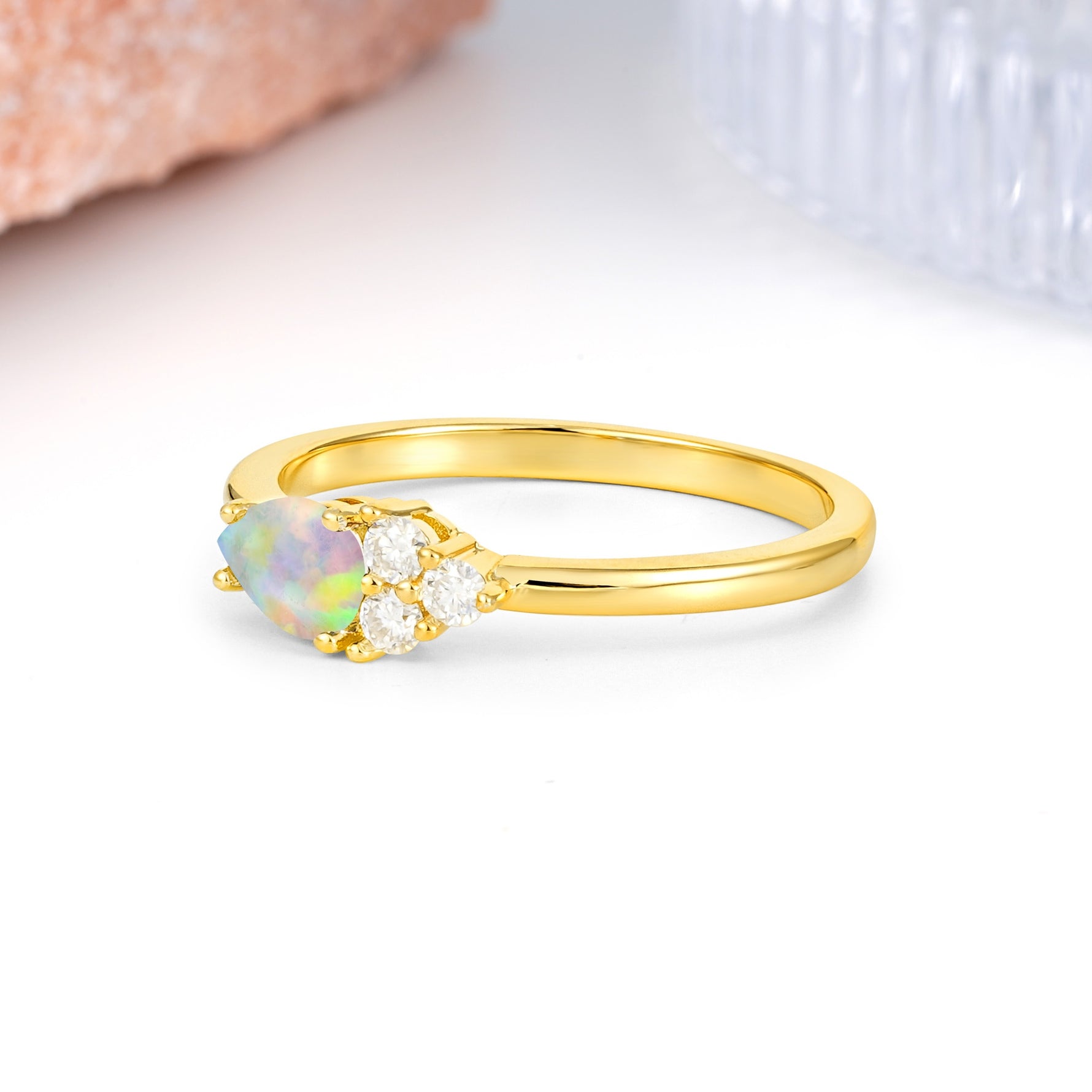 Unique, Minimalist 4-Prong Pear Cut Fire Opal Engagement Ring - Additional view
