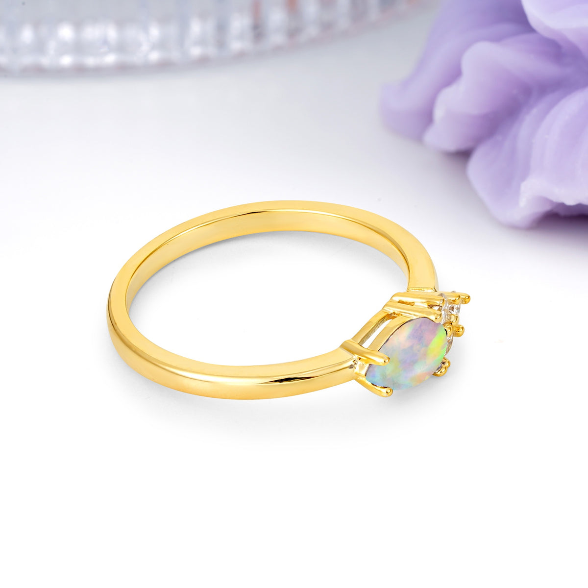 Unique, Minimalist 4-Prong Pear Cut Fire Opal Engagement Ring - Additional view