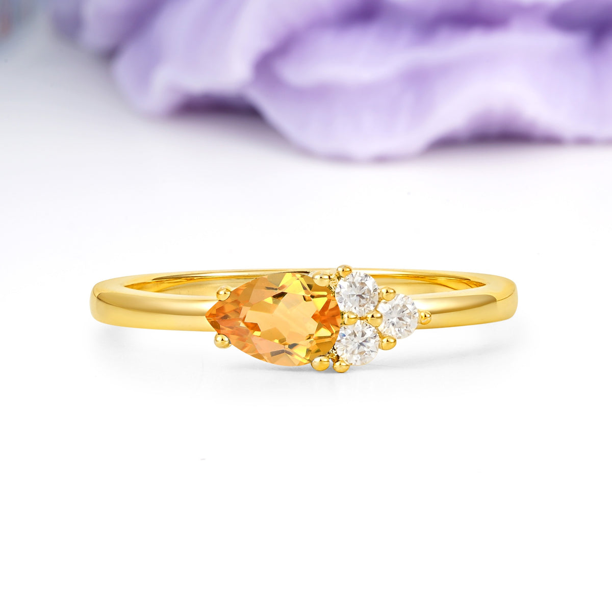 Unique, Minimalist 4-Prong Pear Cut Citrine Engagement Ring - Additional view