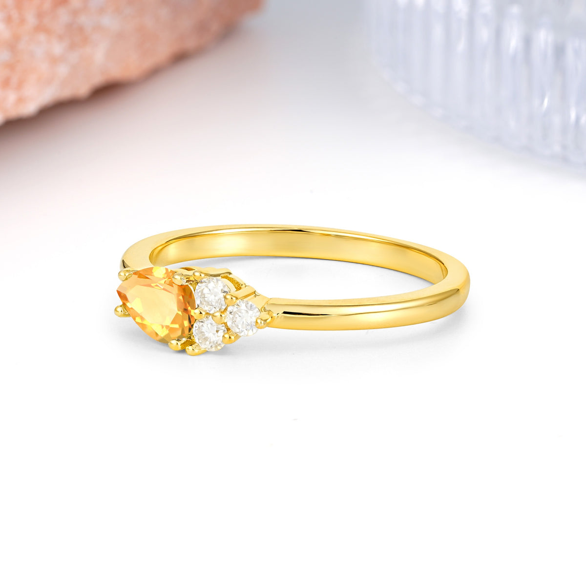 Unique, Minimalist 4-Prong Pear Cut Citrine Engagement Ring - Additional view