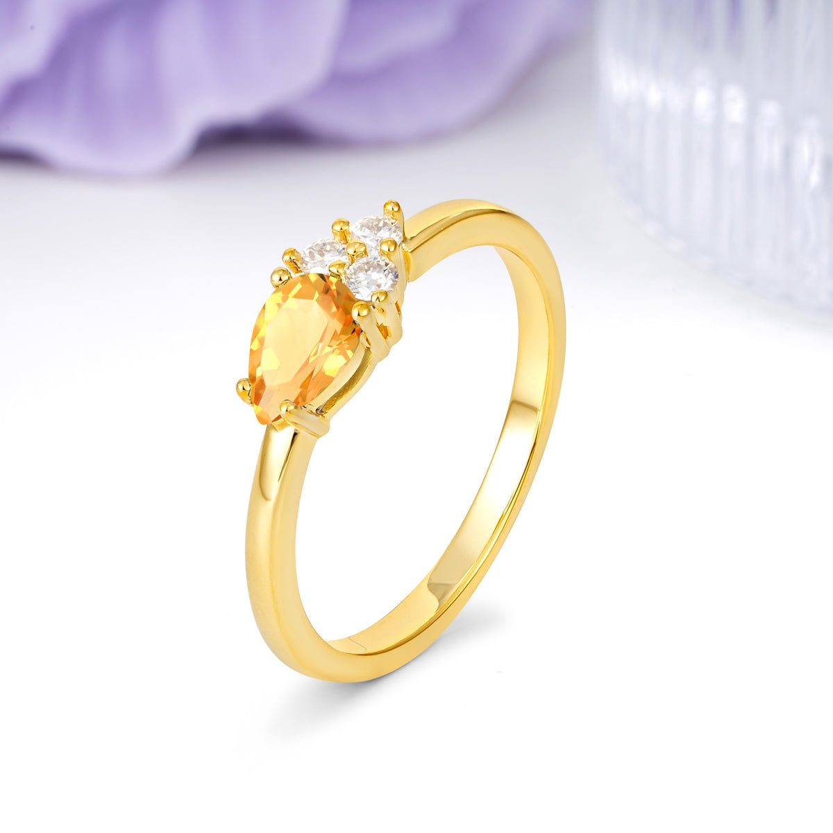 Unique, Minimalist 4-Prong Pear Cut Citrine Engagement Ring - Additional view