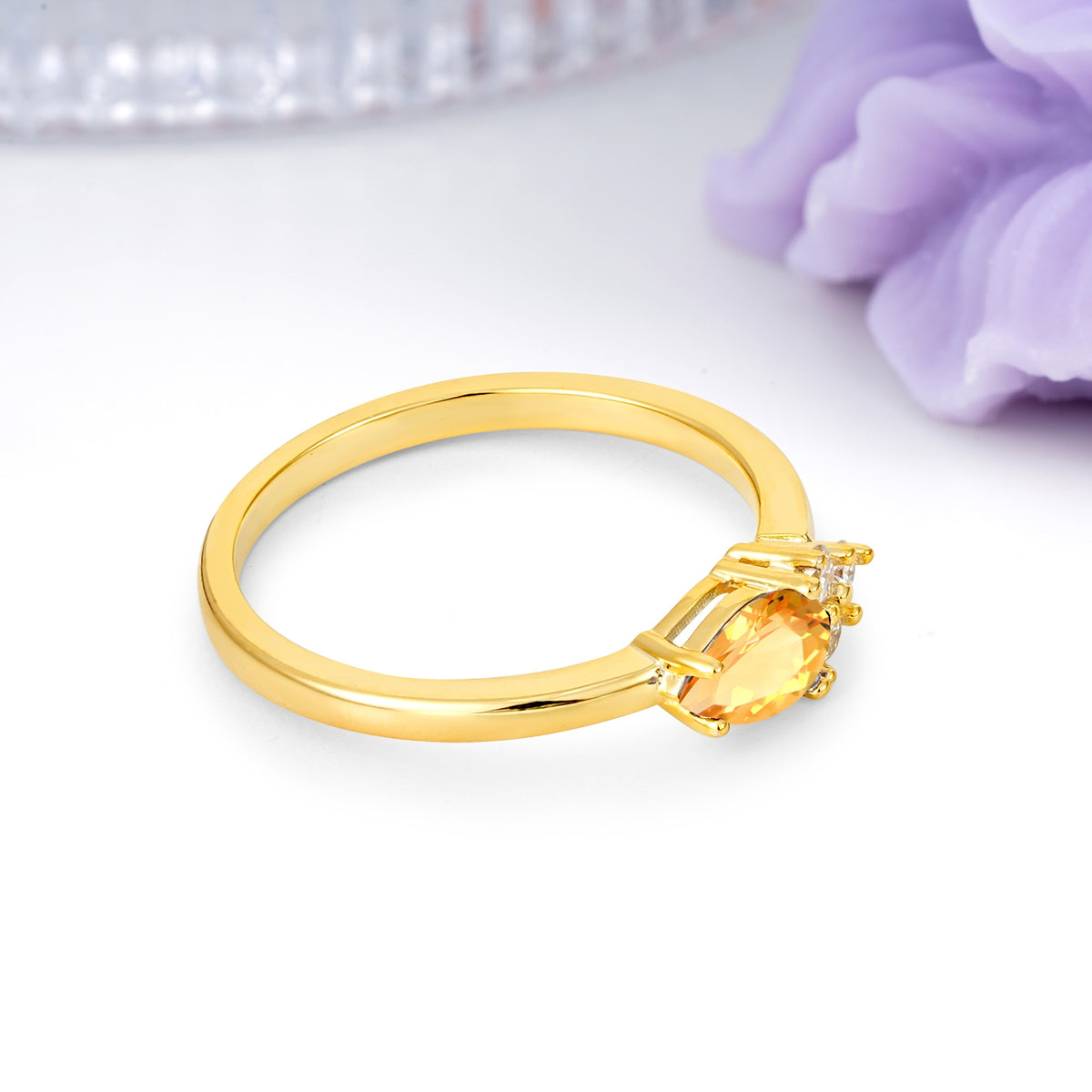 Unique, Minimalist 4-Prong Pear Cut Citrine Engagement Ring - Additional view