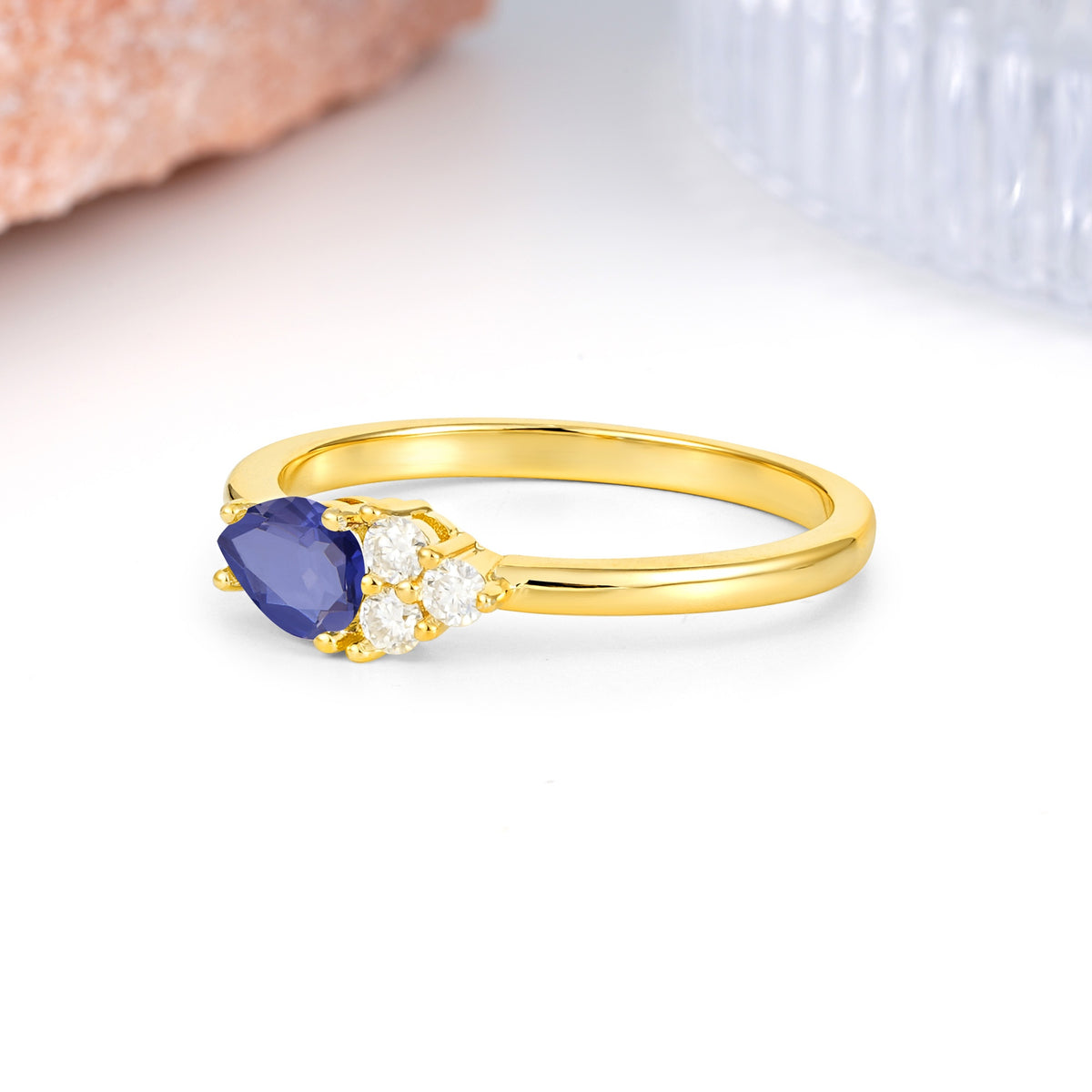 Unique, Minimalist 4-Prong Pear Cut Tanzanite Engagement Ring - Additional view