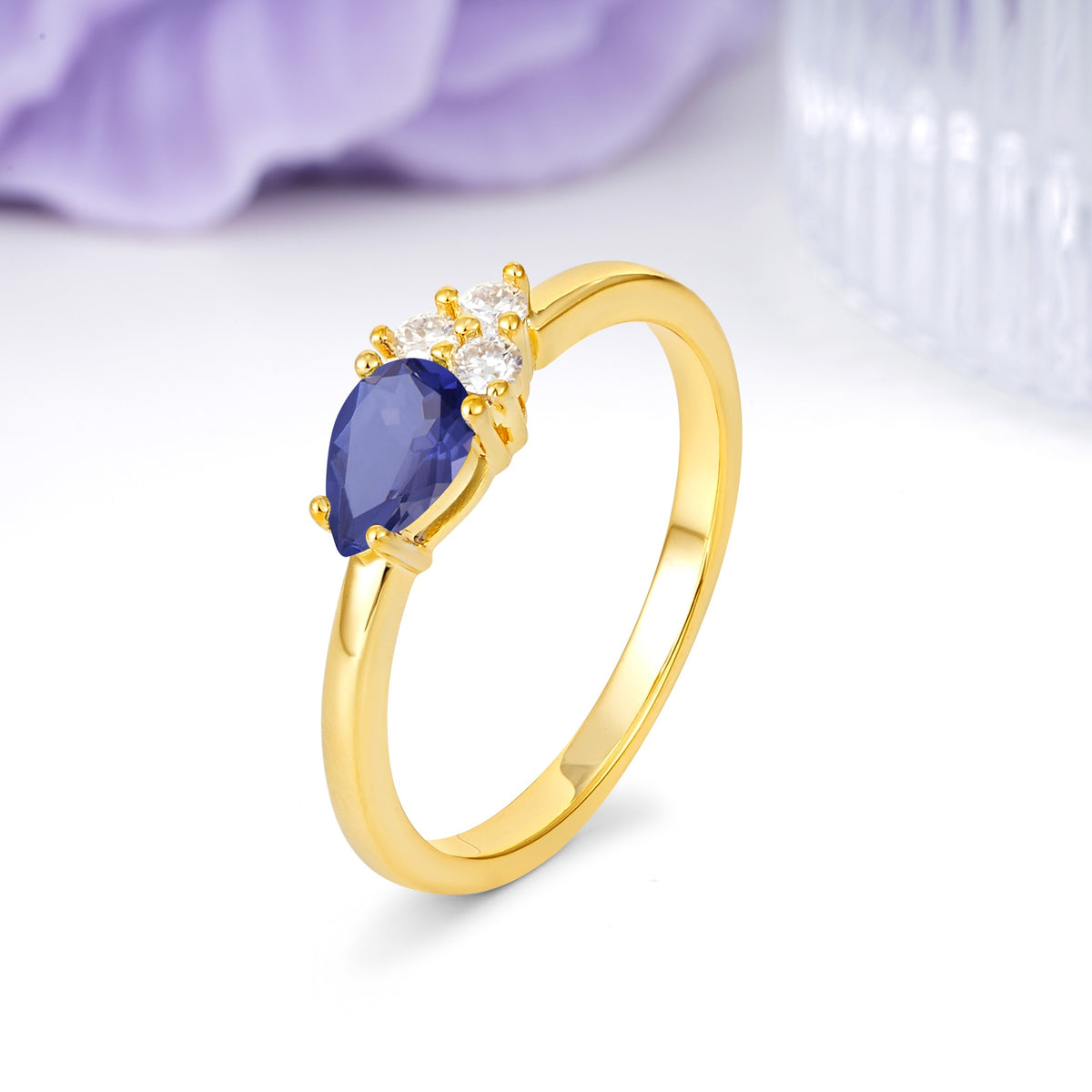 Unique, Minimalist 4-Prong Pear Cut Tanzanite Engagement Ring - Additional view
