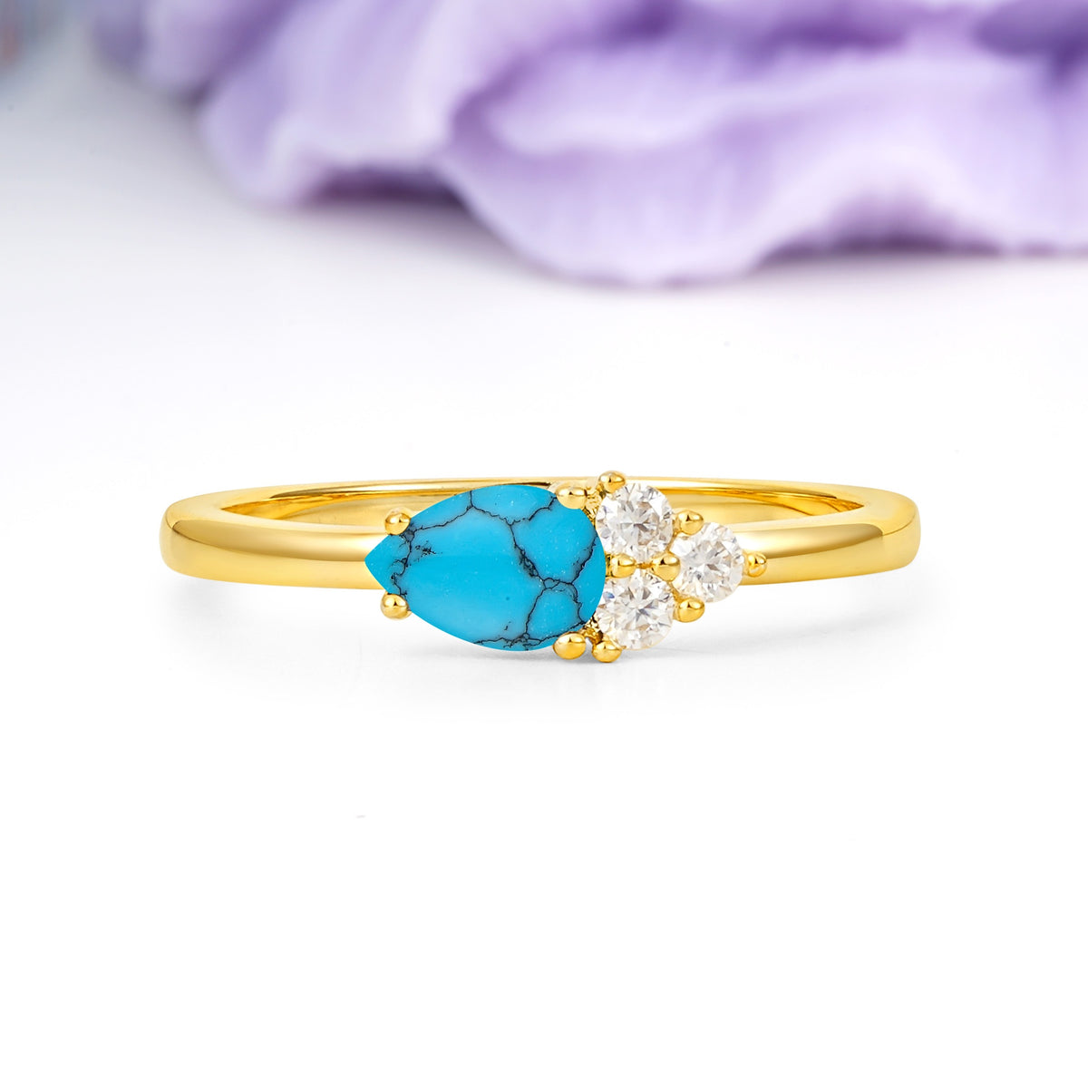 Unique, Minimalist 4-Prong Pear Cut Turquoise Engagement Ring - Additional view