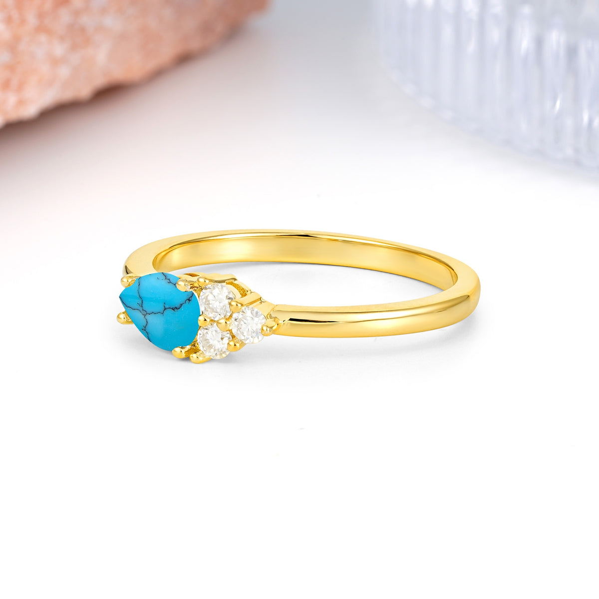 Unique, Minimalist 4-Prong Pear Cut Turquoise Engagement Ring - Additional view
