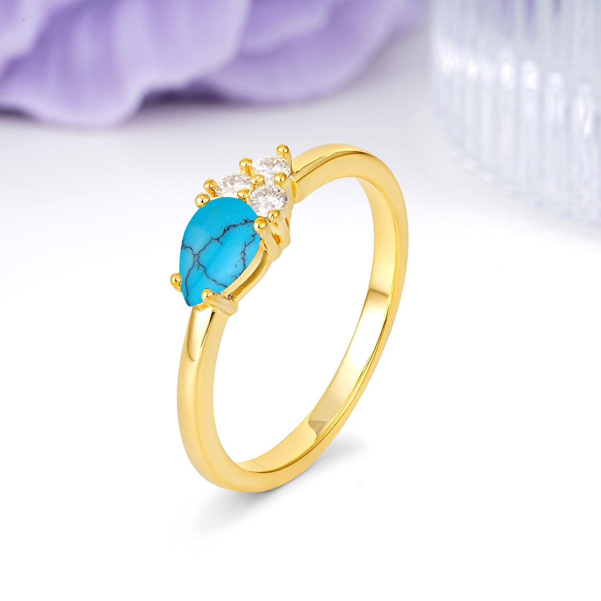 Unique, Minimalist 4-Prong Pear Cut Turquoise Engagement Ring - Additional view