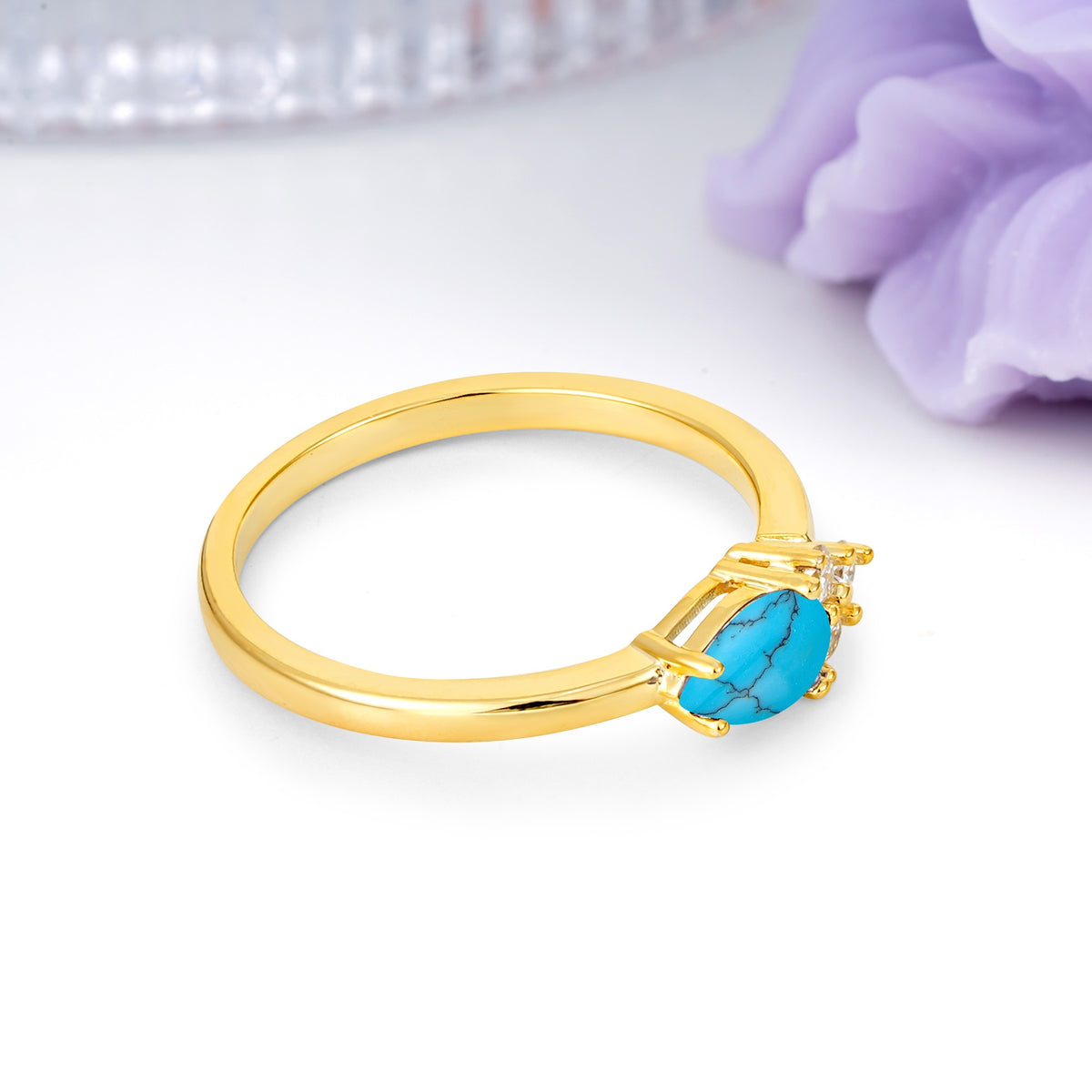Unique, Minimalist 4-Prong Pear Cut Turquoise Engagement Ring - Additional view