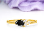 Unique, Minimalist 4-Prong Pear Cut Black Onyx Engagement Ring - Additional view