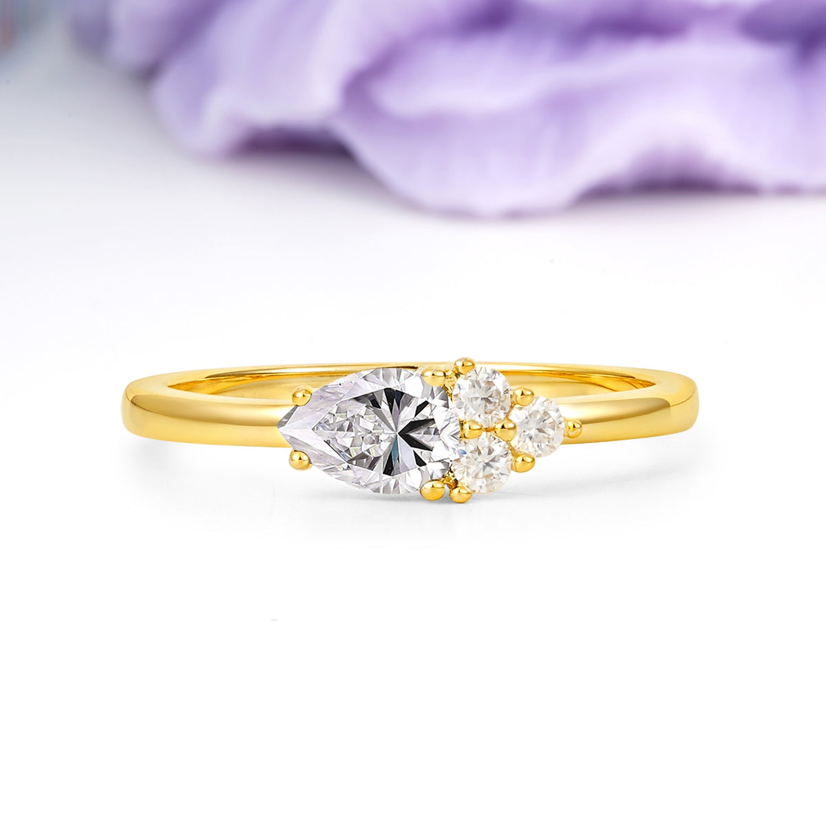 Unique, Minimalist 4-Prong Pear Cut Lab Diamond Engagement Ring - Additional view