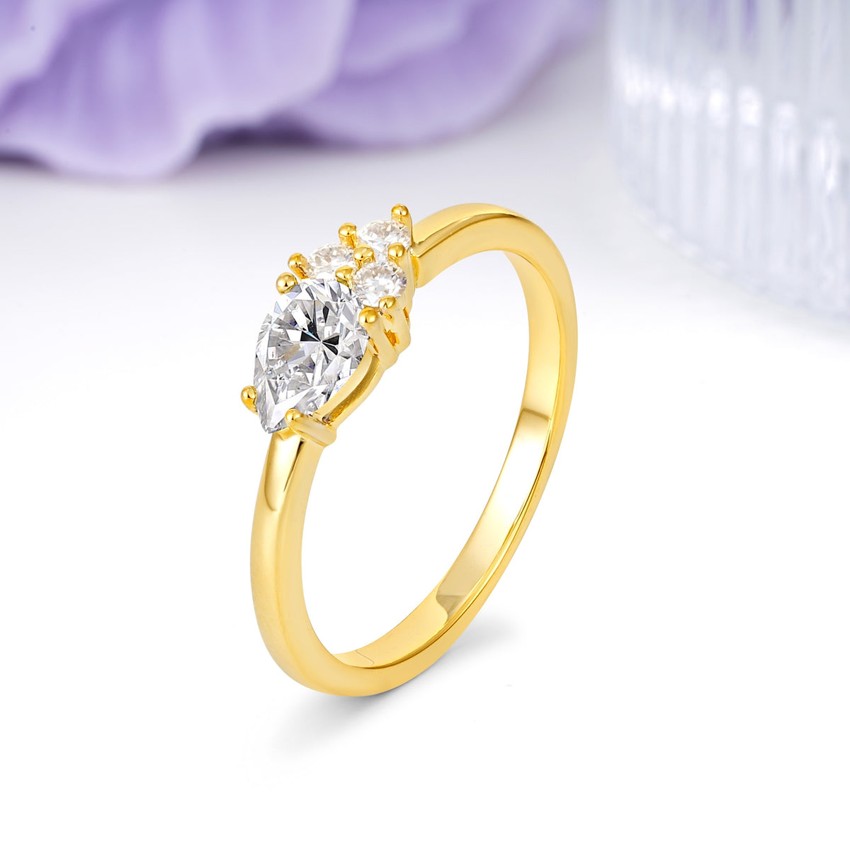 Unique, Minimalist 4-Prong Pear Cut Lab Diamond Engagement Ring - Additional view