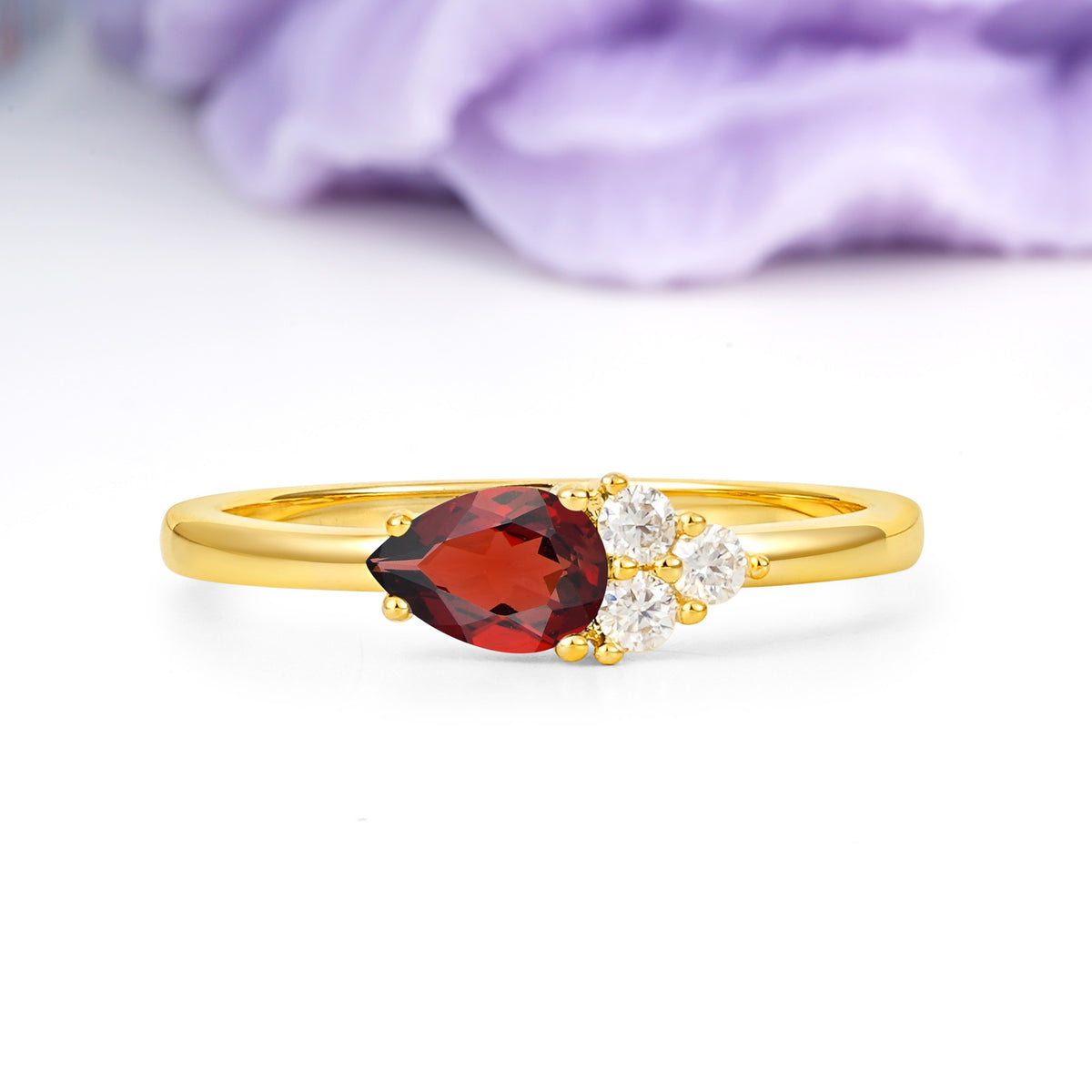 Unique, Minimalist 4-Prong Pear Cut Garnet Engagement Ring - Additional view
