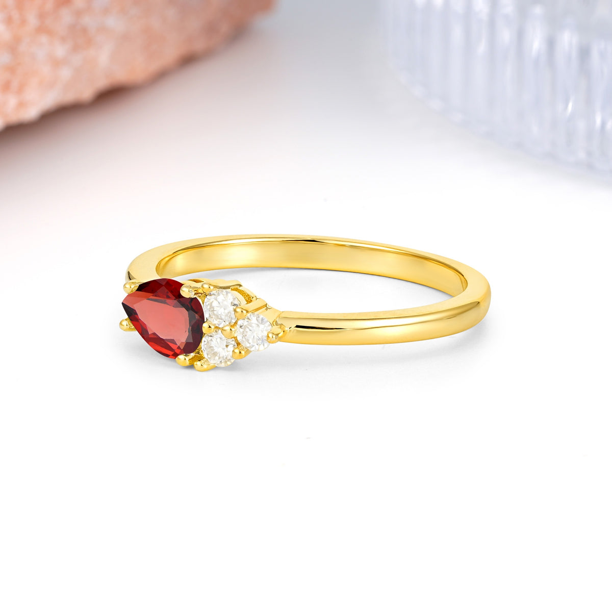 Unique, Minimalist 4-Prong Pear Cut Garnet Engagement Ring - Additional view
