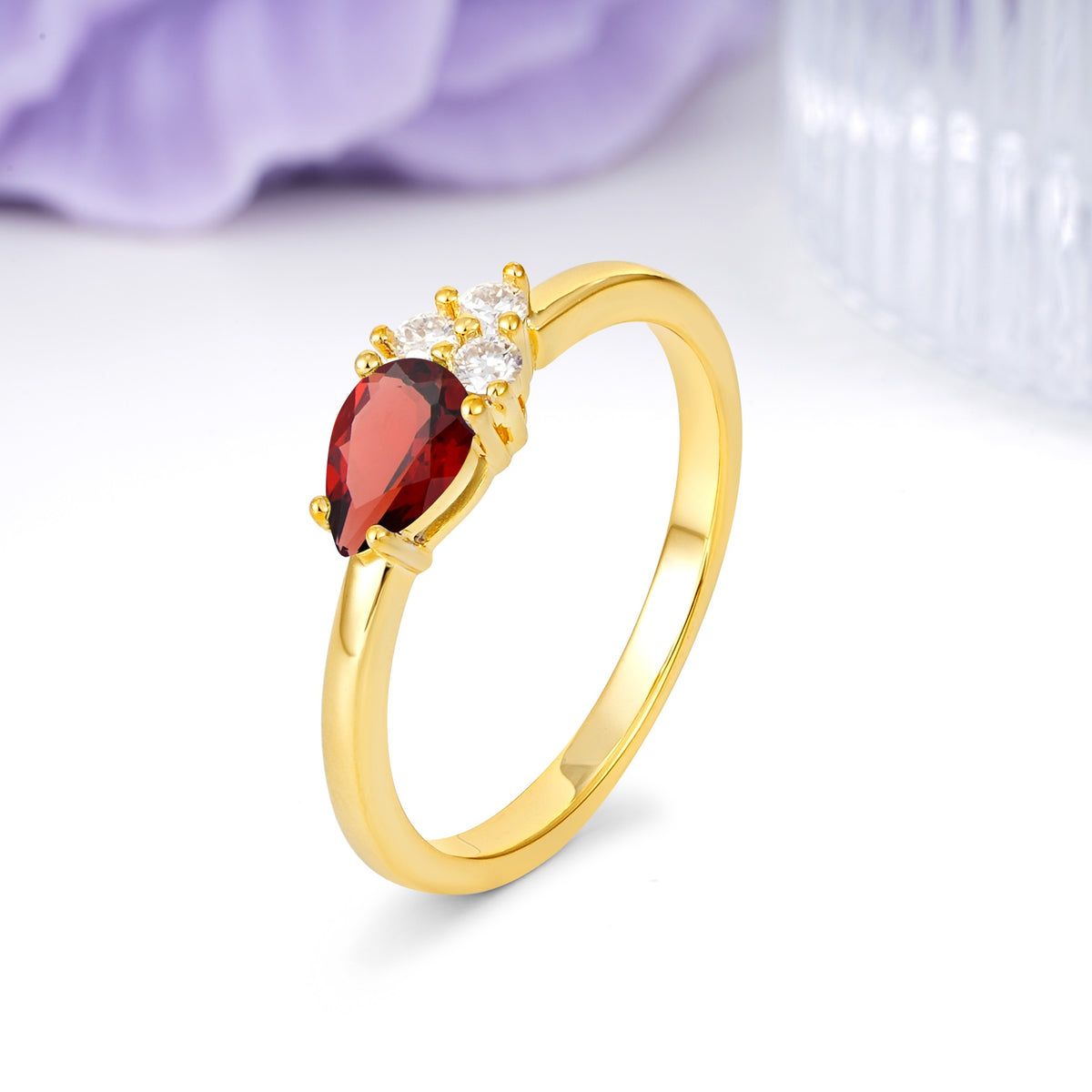 Unique, Minimalist 4-Prong Pear Cut Garnet Engagement Ring - Additional view
