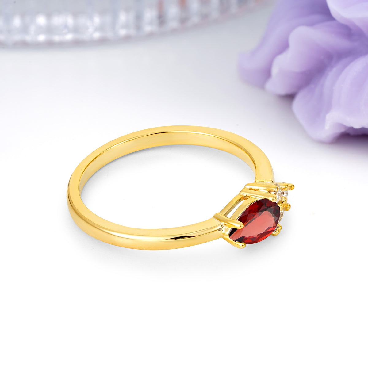 Unique, Minimalist 4-Prong Pear Cut Garnet Engagement Ring - Additional view
