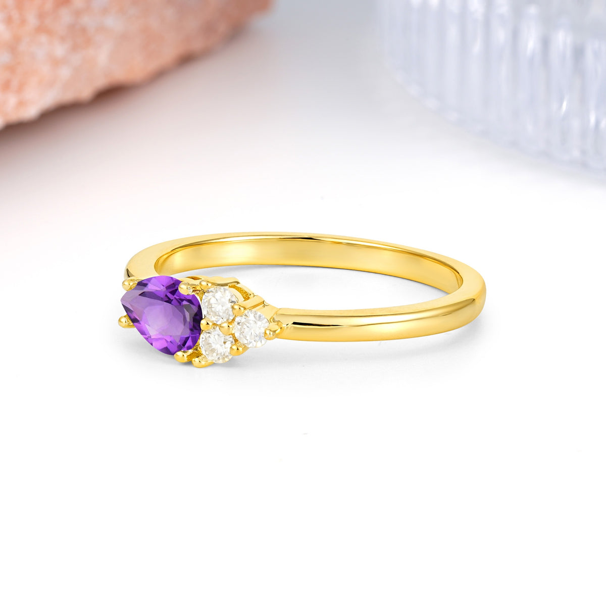 Unique, Minimalist 4-Prong Pear Cut Amethyst Engagement Ring - Additional view