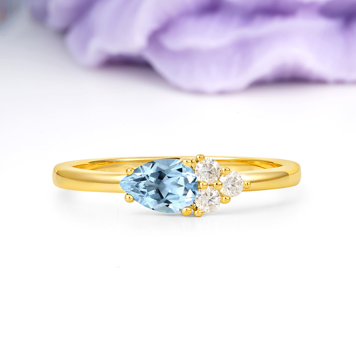 Unique, Minimalist 4-Prong Pear Cut Aquamarine Engagement Ring - Additional view