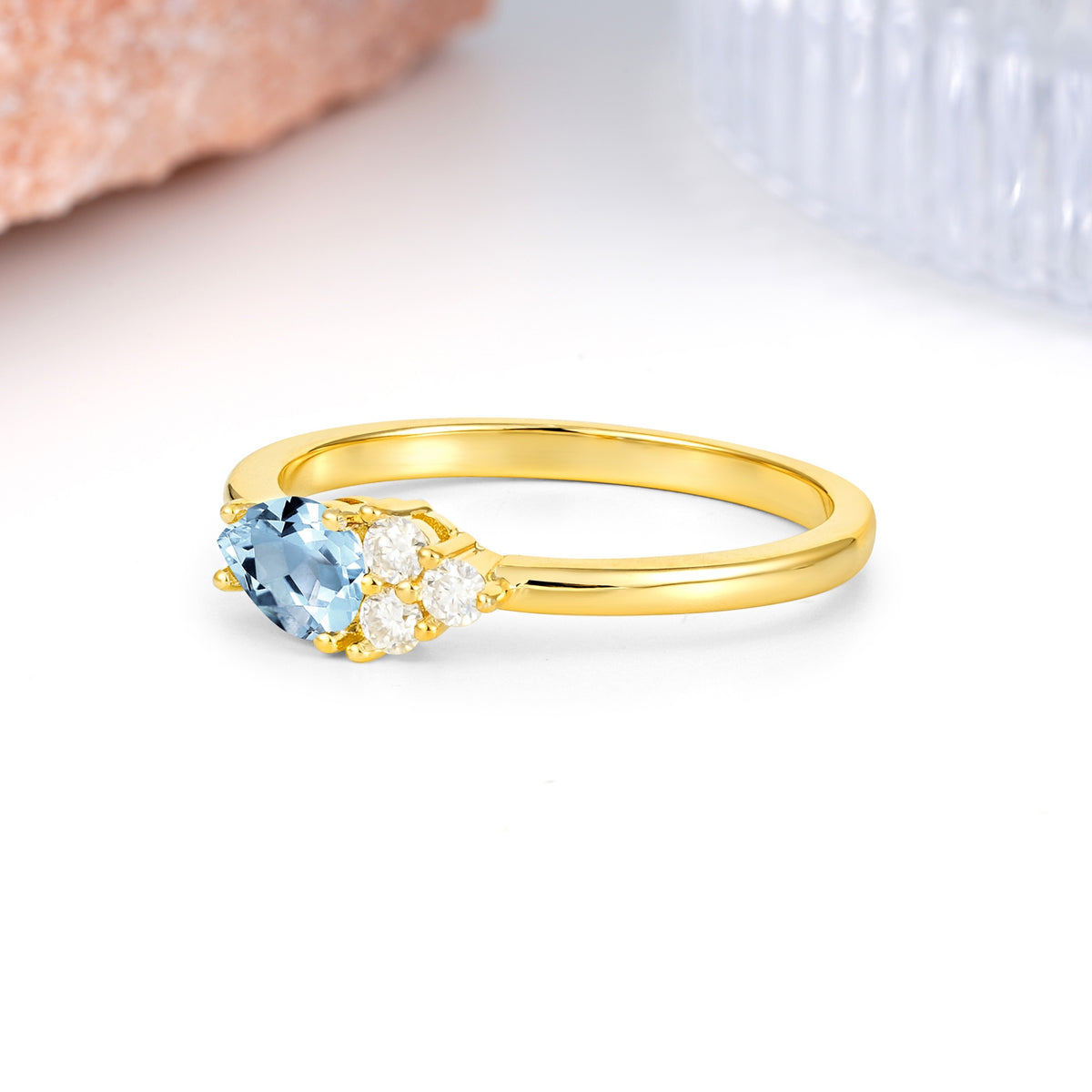 Unique, Minimalist 4-Prong Pear Cut Aquamarine Engagement Ring - Additional view