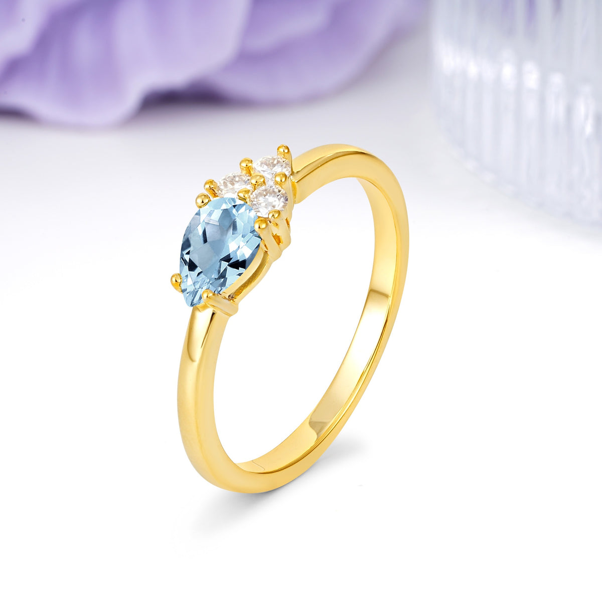 Unique, Minimalist 4-Prong Pear Cut Aquamarine Engagement Ring - Additional view