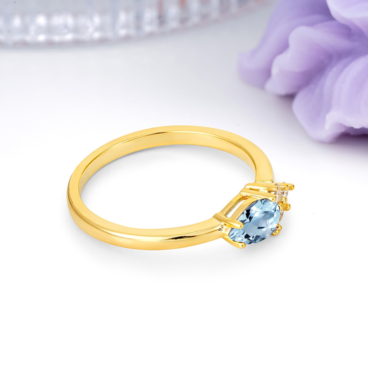 Unique, Minimalist 4-Prong Pear Cut Aquamarine Engagement Ring - Additional view