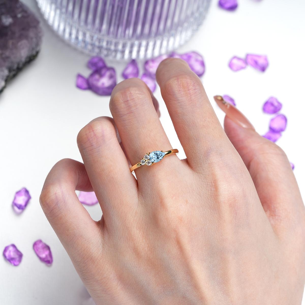 Unique, Minimalist 4-Prong Pear Cut Aquamarine Engagement Ring
