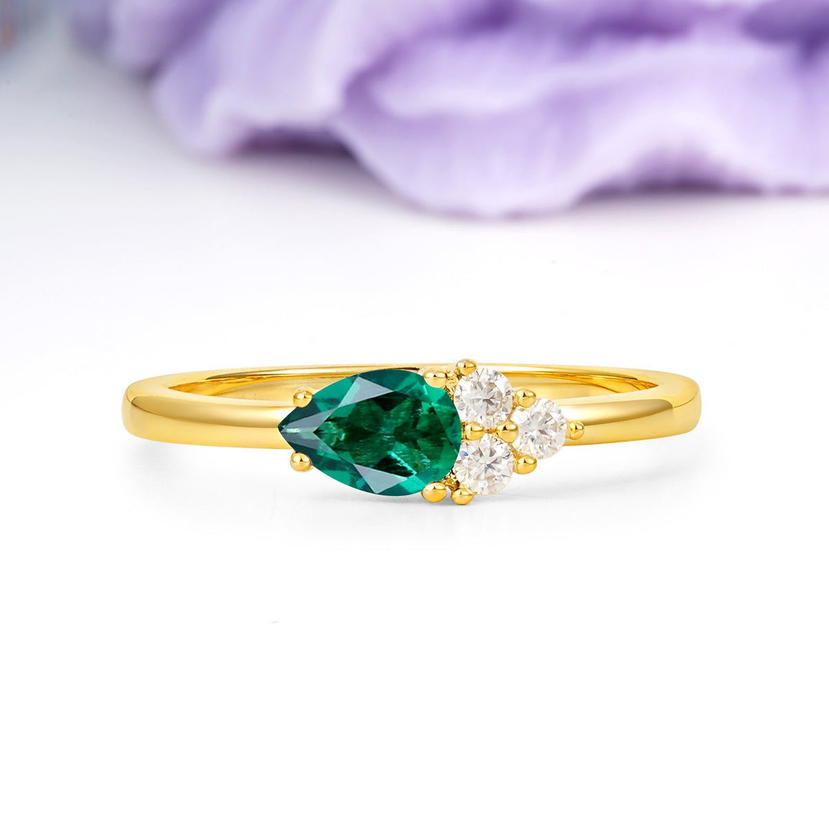 Unique, Minimalist 4-Prong Pear Cut Emerald Engagement Ring - Additional view